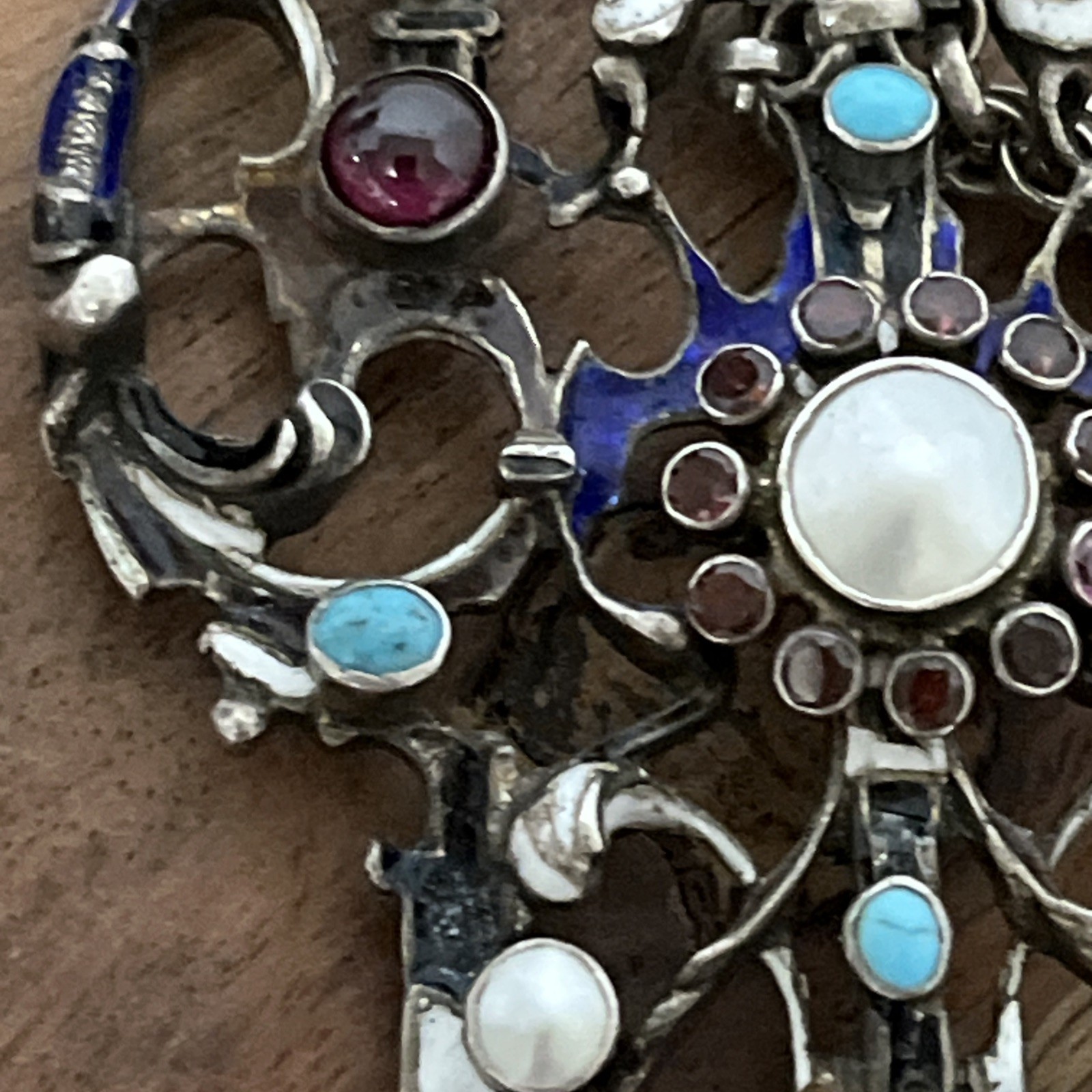 Antique Hermann Bohm AUSTRO HUNGARIAN Garnet Turquoise Silver Pendant Necklace