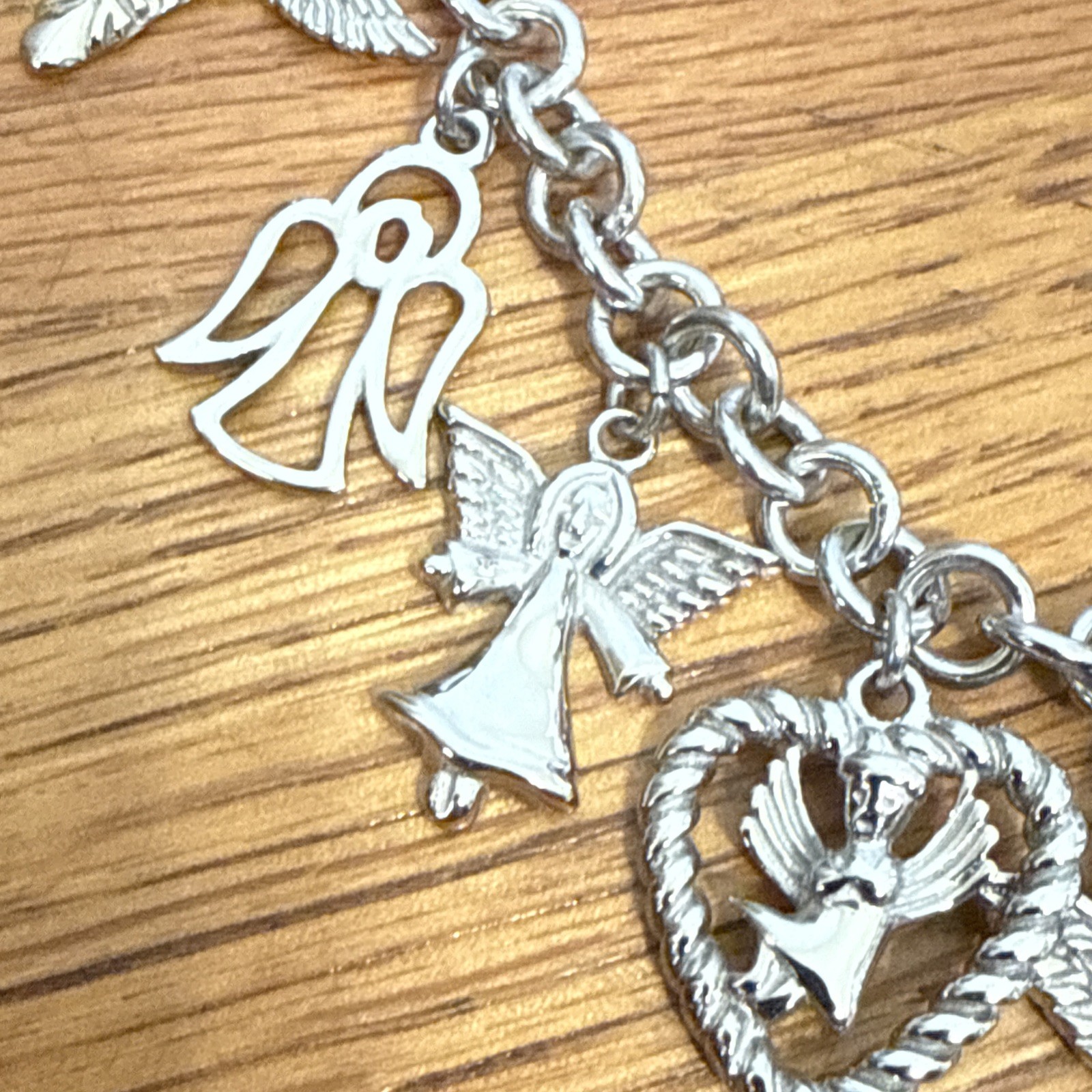 Vintage MILOR Guardian Angle Charm Chain Bracelet Stainless Steel 8”