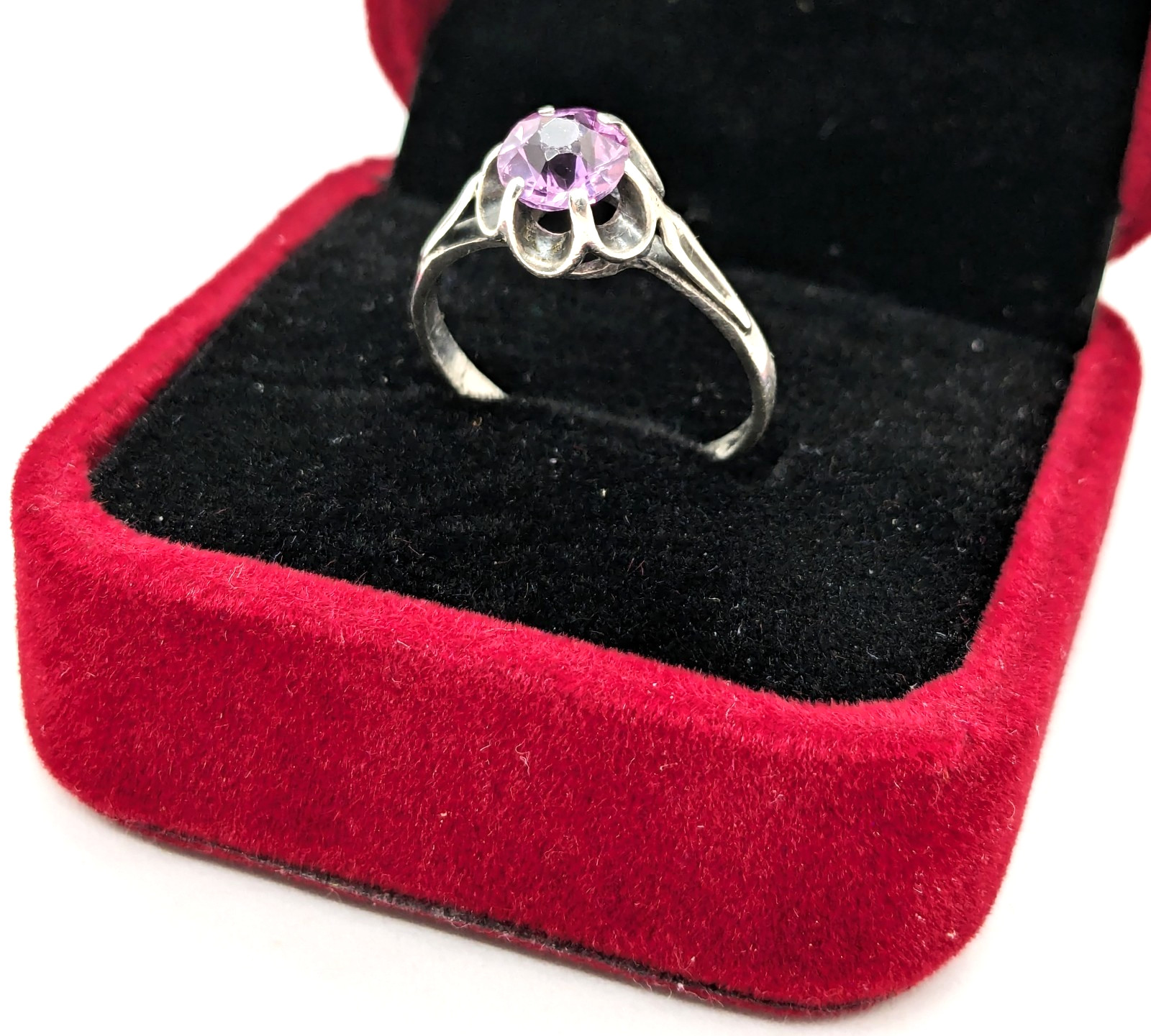 Vintage Soviet RING Silver⭐875 stamp Star with AMETHYST Stone -size: 7.25US| #11
