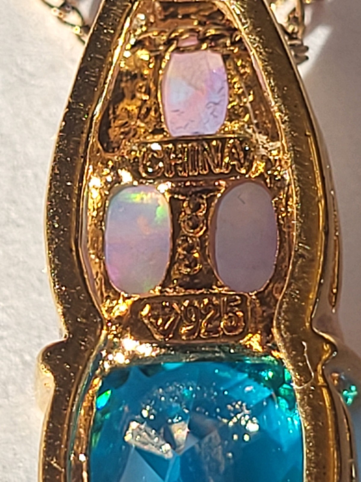 Sterling Silver Vermeil Aqua Blue Gemstone & Opal Bracelet Ring Necklace Parure