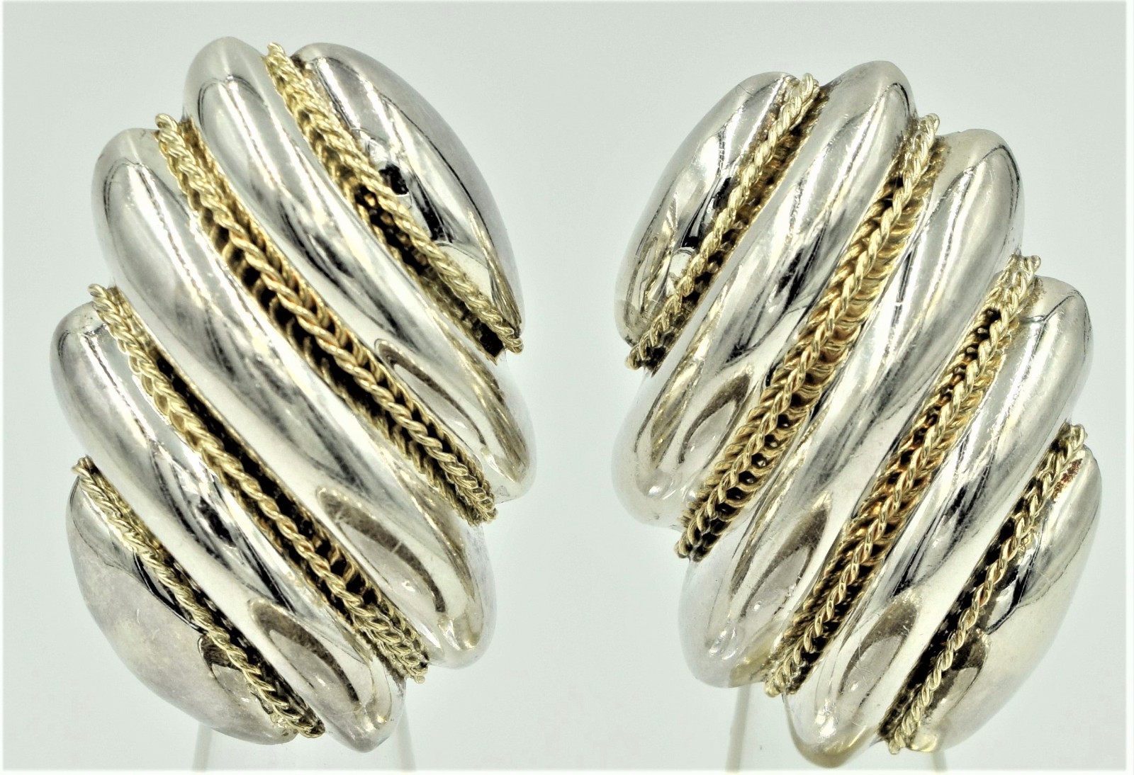 Sterling Silver Yellow Gold Cuff Bracelet Earring Set Chunky 14K BIG Signed DND