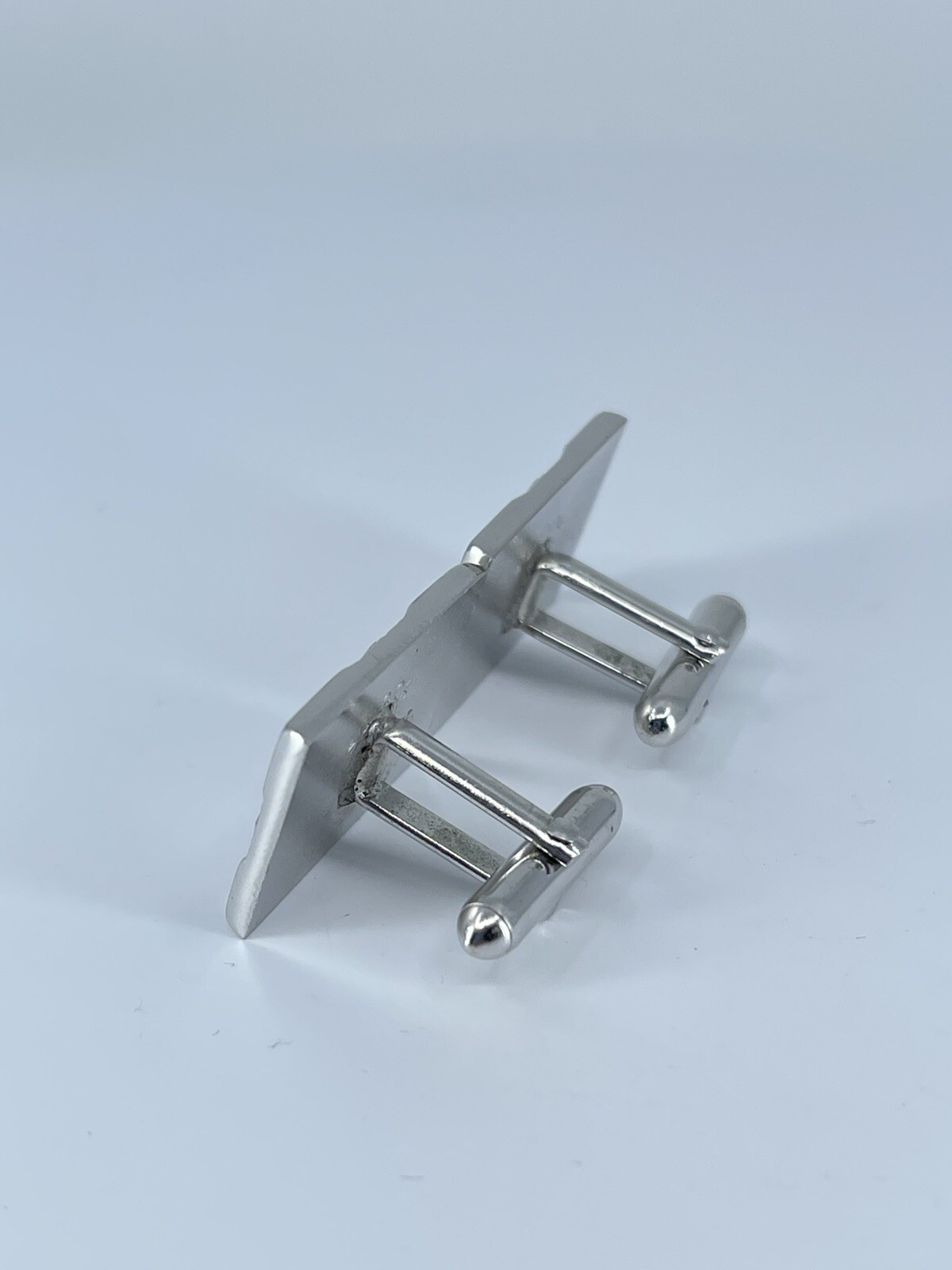 Swank rectangle cufflinks red rhinestone brushed polished silver tone