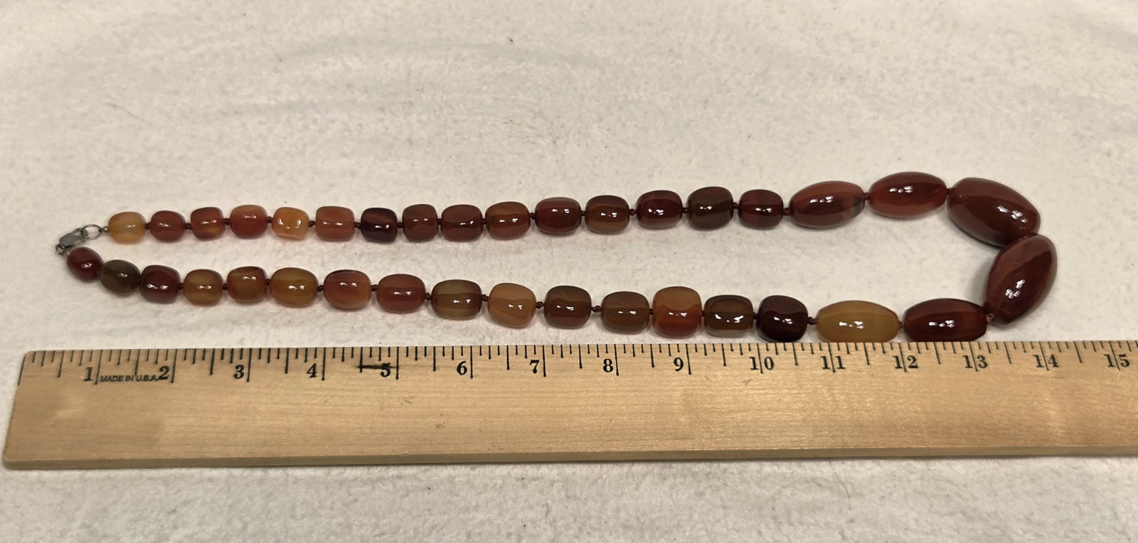 Vintage Carnelian & Banded Agate Hand-knotted Necklace – Sterling Silver Clasp