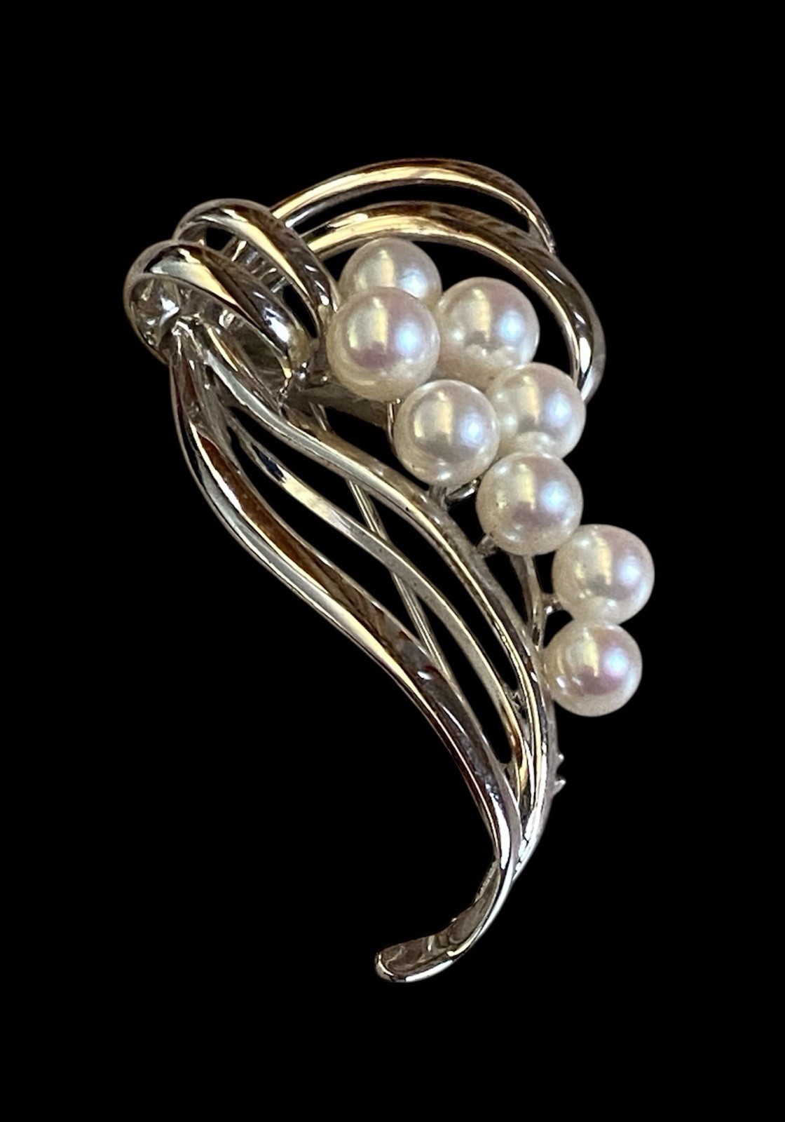 Mikimoto Akoya Pearls Sterling Silver Brooch 8Grams