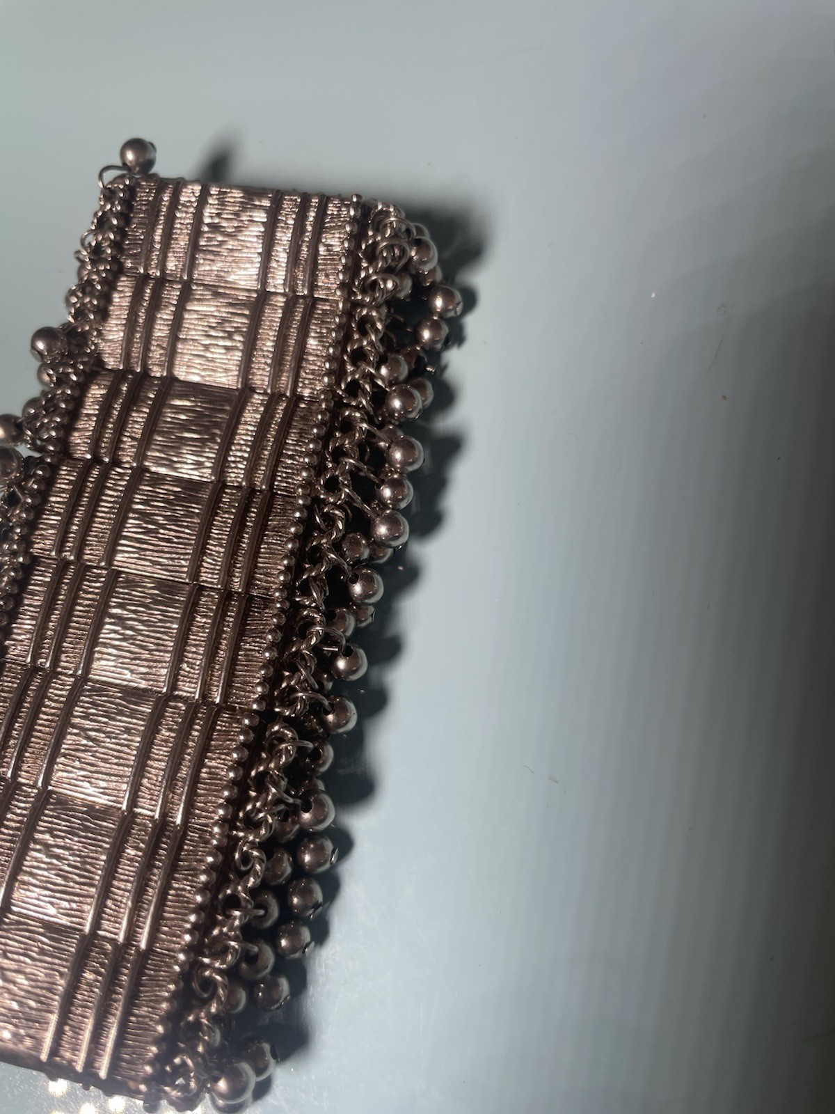 Vintage Silver Tone Stretch Cuff Bracelet Dangle Bead Fringe Boho gypsy jingle