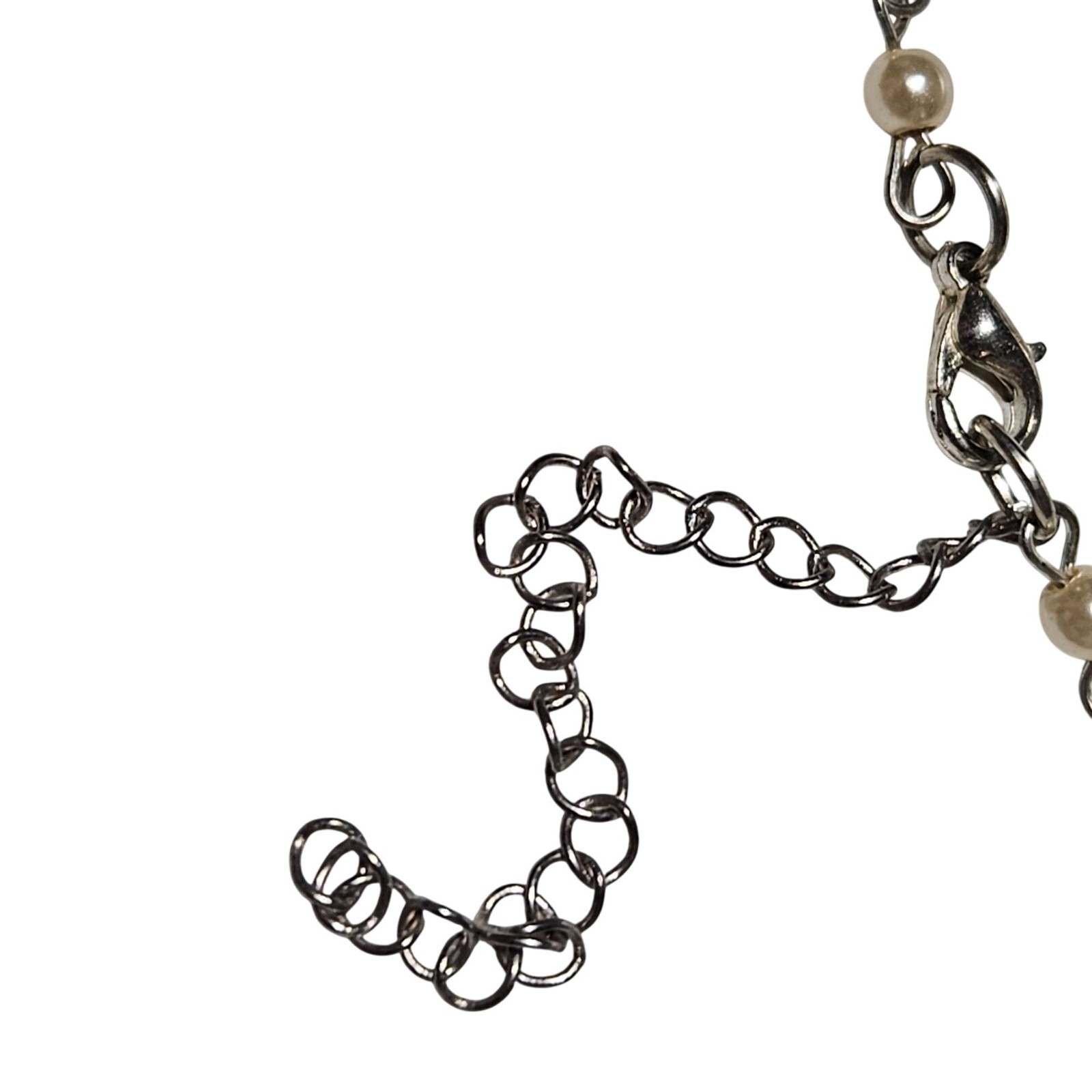 Vintage Silver Thunderbird Pendant Necklace Faux Pearl Beaded Chain Jewelry