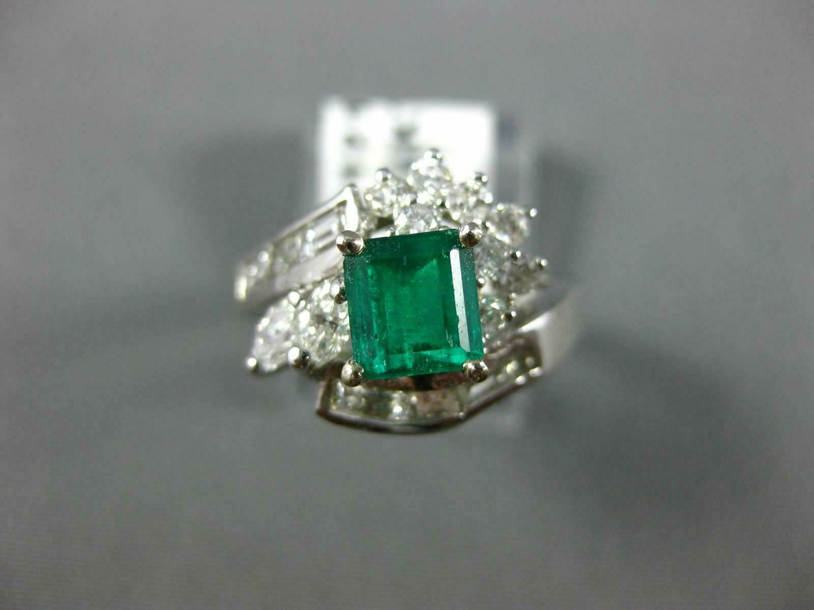 ESTATE 1.53CT DIAMOND & AAA EMERALD 14KT WHITE GOLD BAGUETTE ENGAGEMENT RING 121