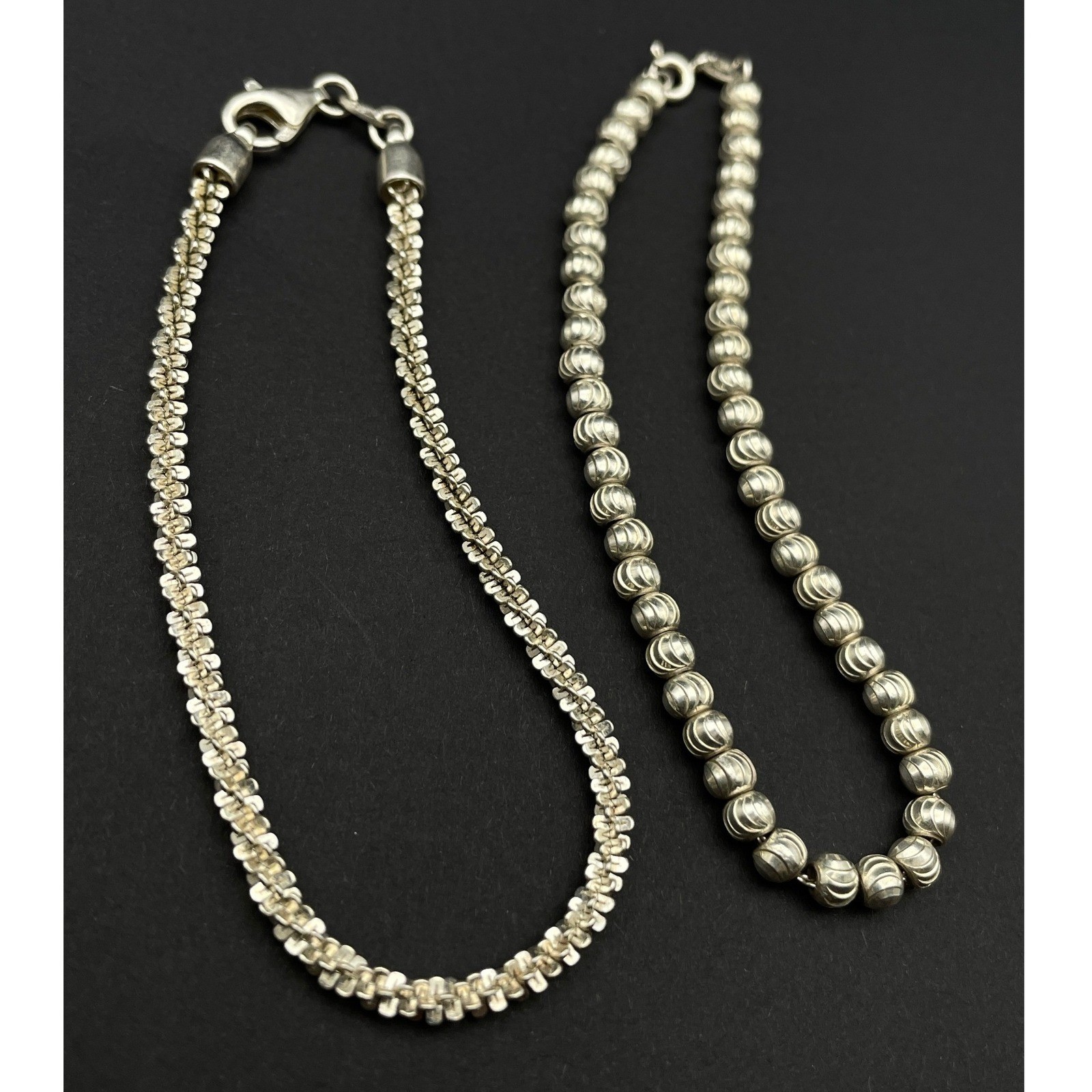 Sterling Silver Bracelet Stack Bundle Twist Chain Beaded Chain Lot
