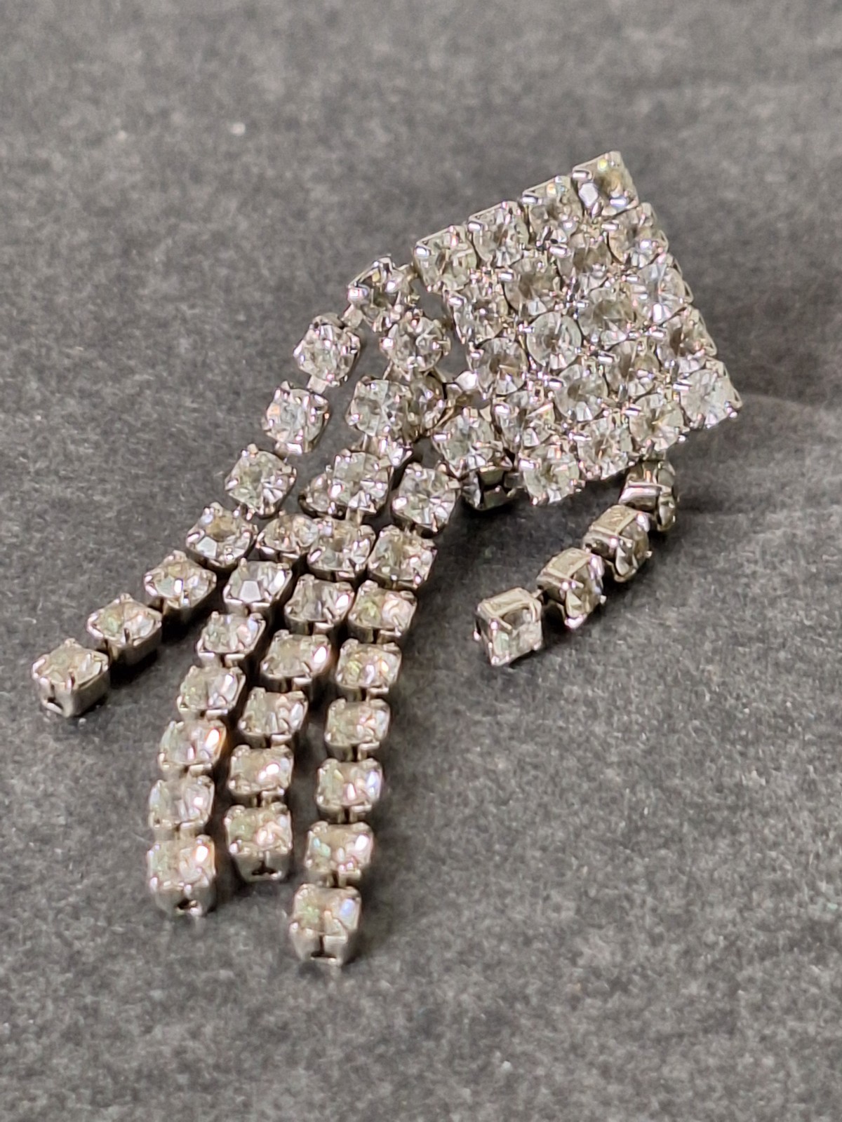 1950s Vintage Silver Tone Rhinestones Drip post earrings