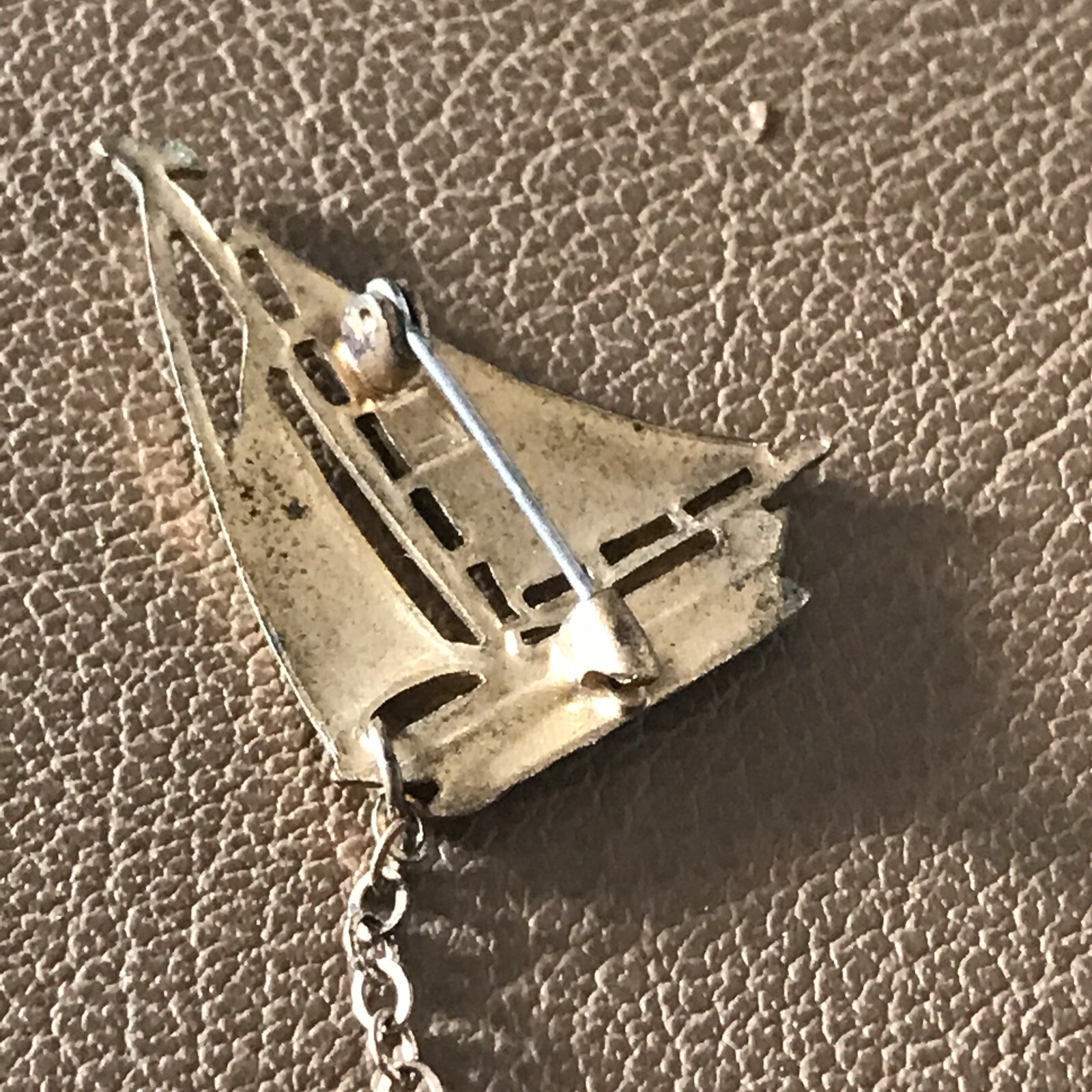 Antique 1941 Sailing Ship Pin Brooch Vintage Sailboat Navy