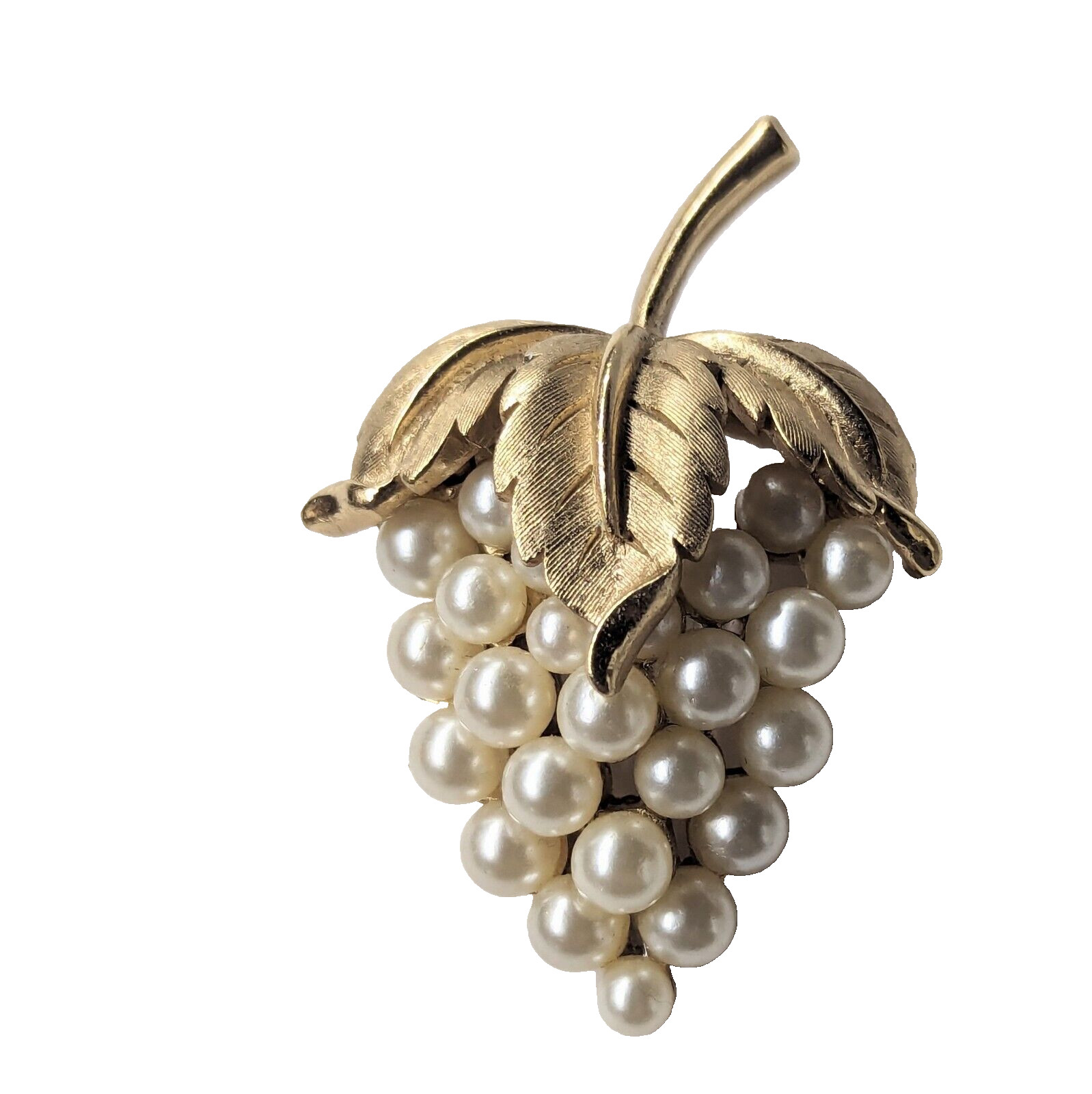Crown Trifari Grape Cluster Signed Faux Pearl Vintage 1950s Gold Tone Brooch Pin