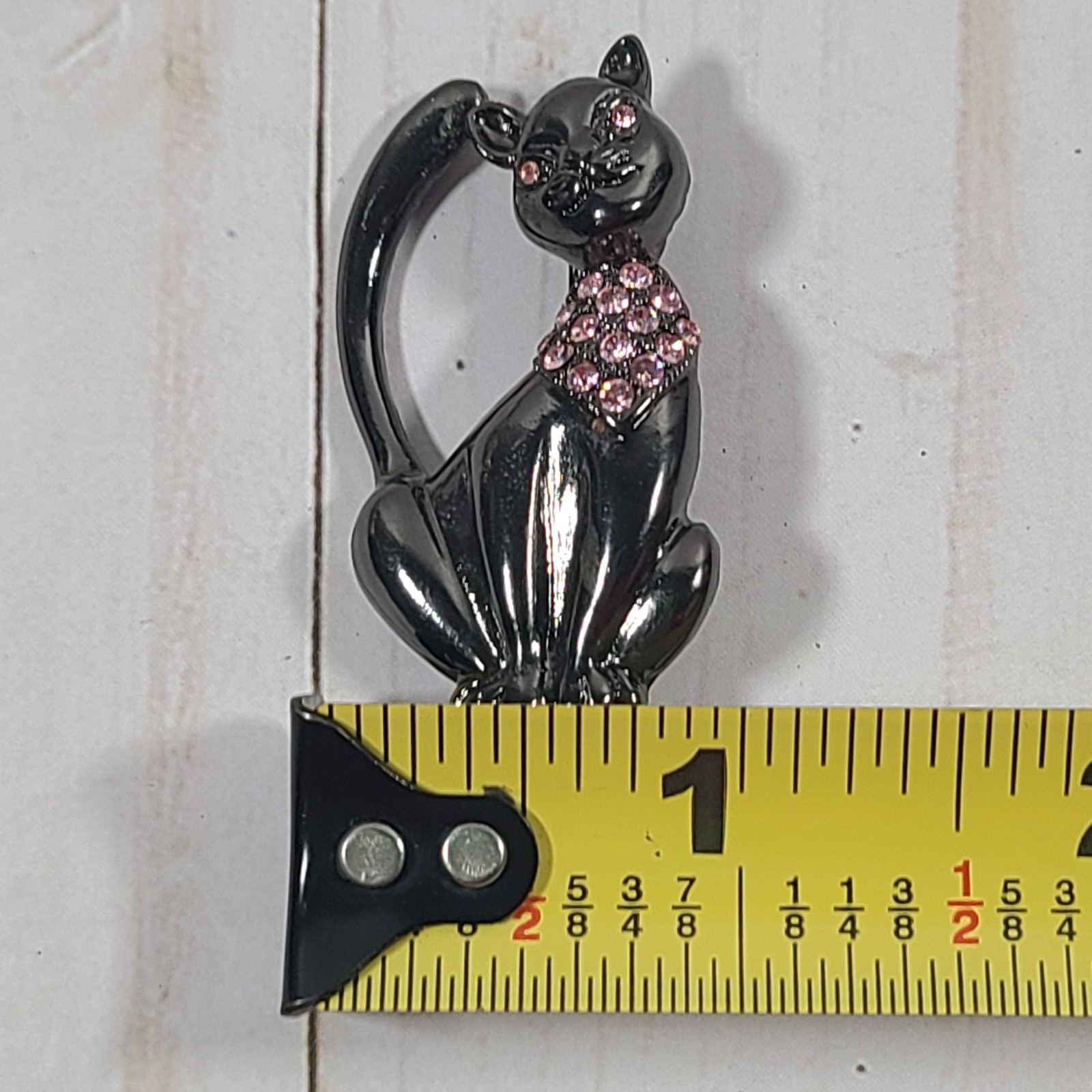 Vintage Black Cat Pin /Brooch Gunmetal-Tone W/Pink Rhinestones 1928 Jewelry Co