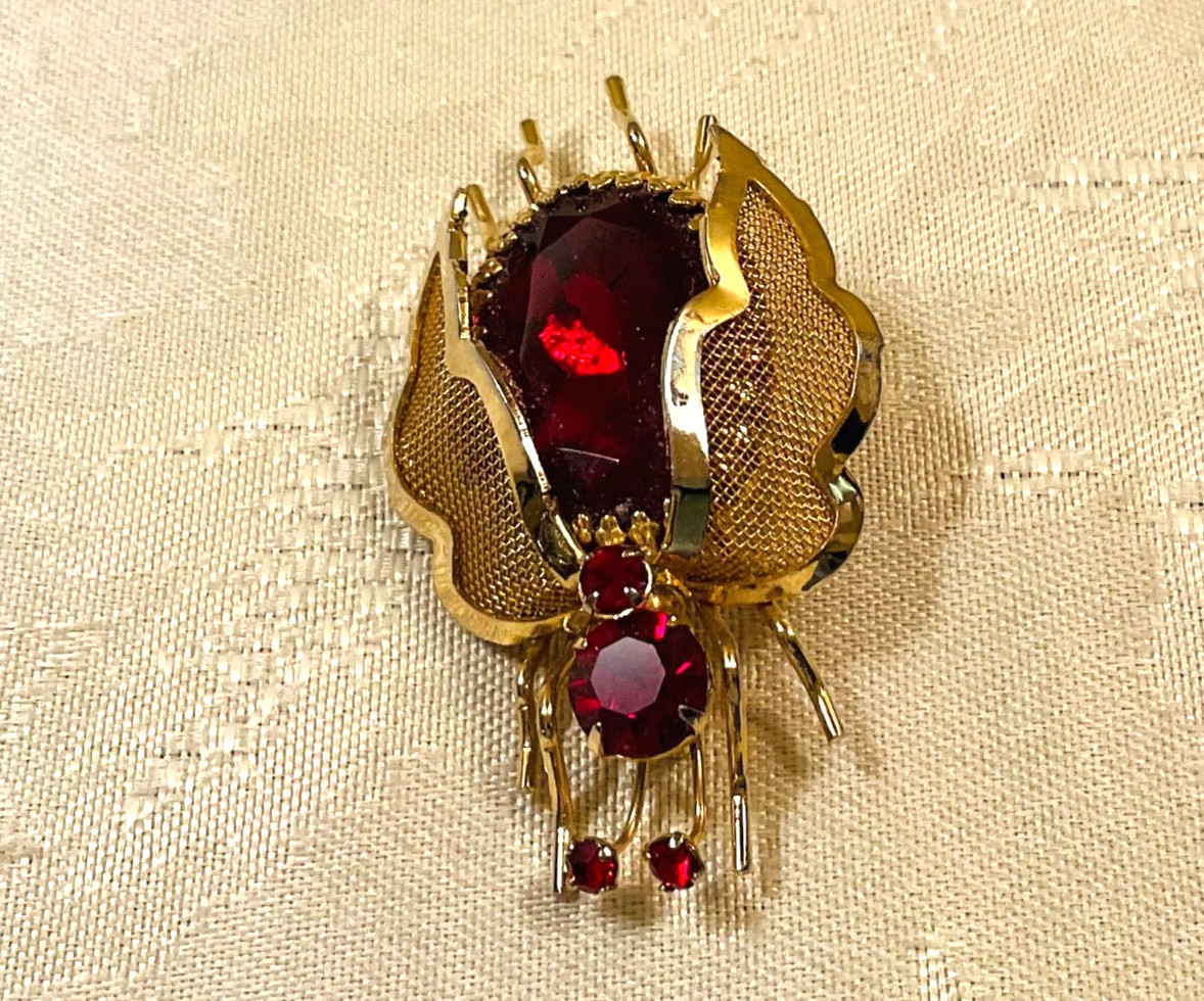 Vintage Bug Brooch, Red with wings, used