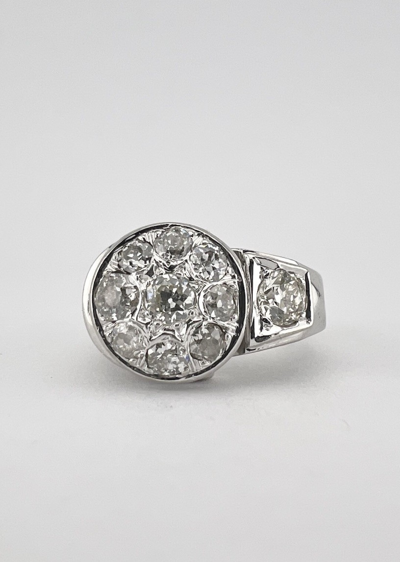 Antique Art Deco Retro 14k White Gold Old European Cut Diamond Ring