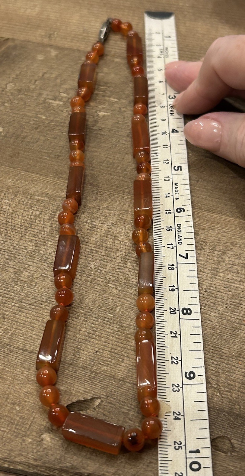 Beautiful Antique Natural Carnelian Long Stone Beaded Necklace Hand-Knotted 20”