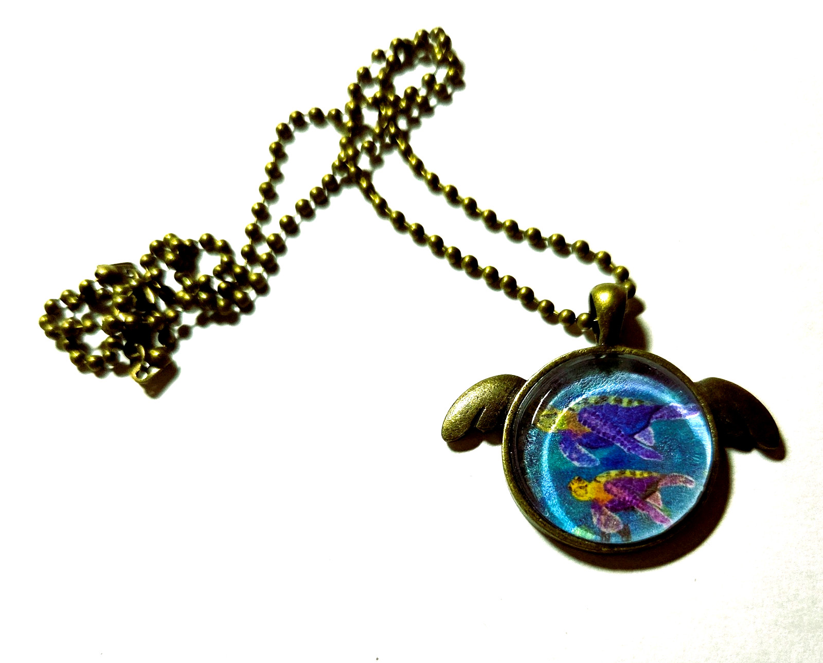 Bronze Glass Sea Turtles Pendant Necklace