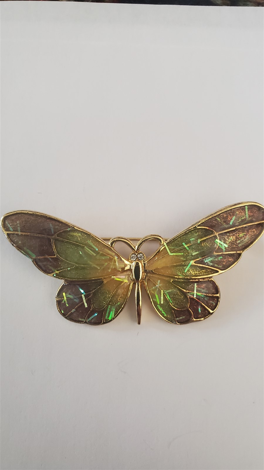 VTG Butterfly Jewelry Brooch Pin BUTTERFLY Translucent Purple Green Yellow 3″ *A