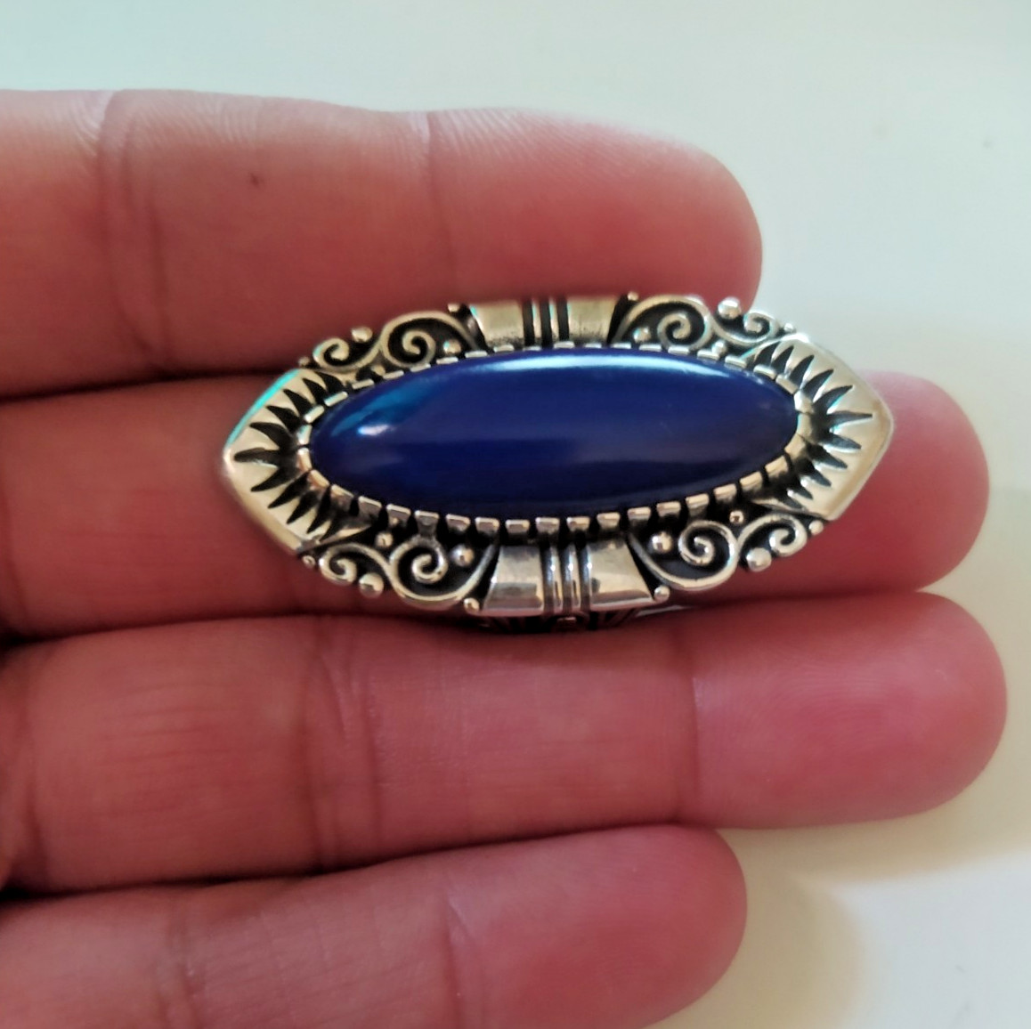 Ancient Vintage Victorian Sterling Silver Ring Blue Lapis lazuli Stone Size 8.5