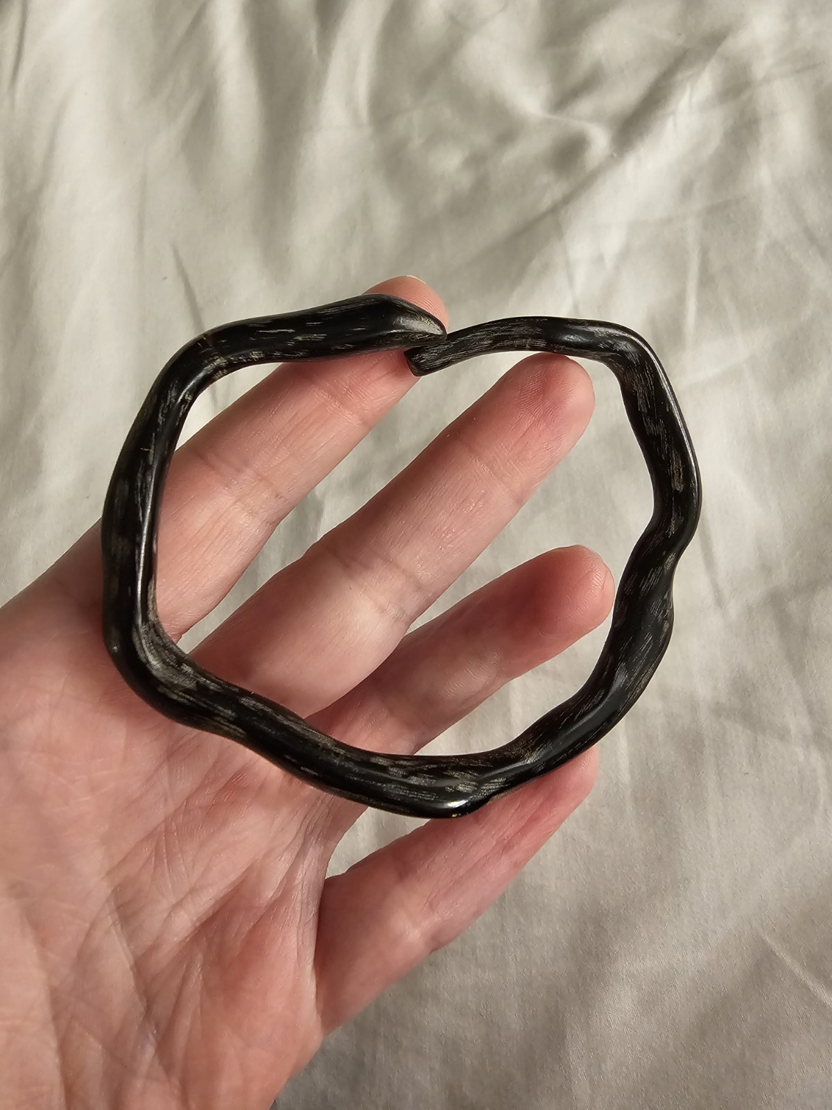 Vintage Black Coral Carved Snake Serpant Bangle Bypass 7.5″