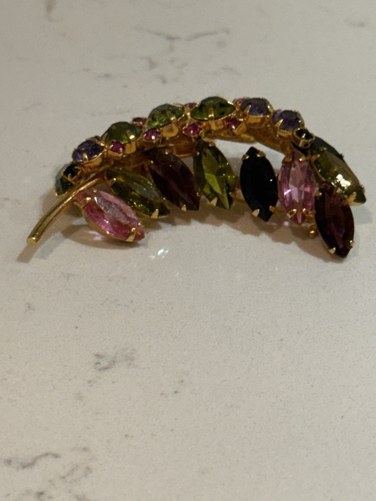 Vintage Juliana D&E Rhinestone Brooch Spring Watermelon Stunning Leaf Brooch Pin