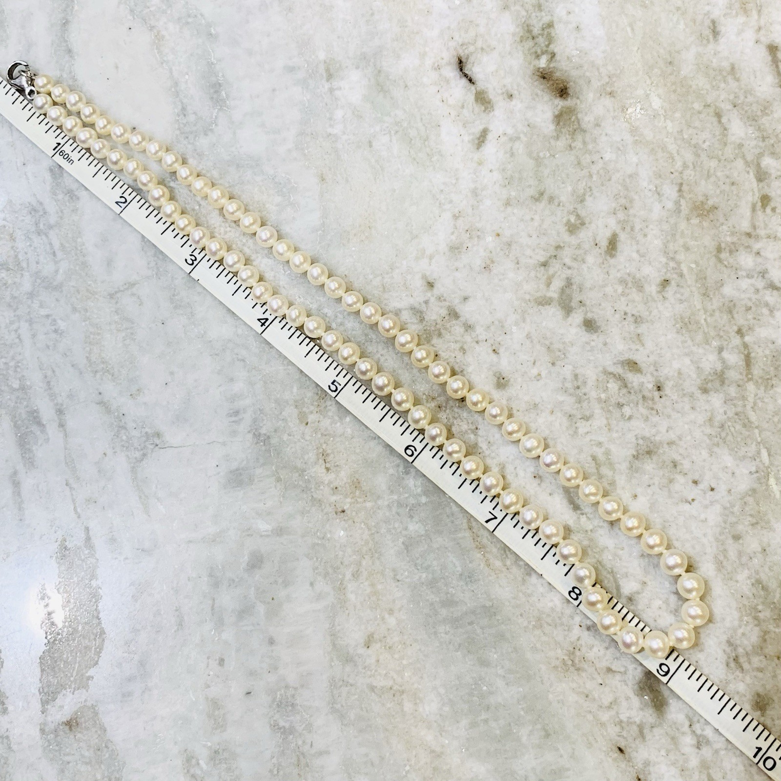 Cultured Pearl Necklace Strand Off-White 5mm 925 Sterling Silver Honora Knot 18″