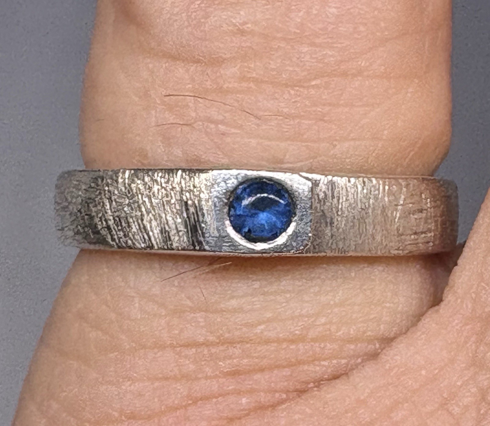 Y16 Brushed 925 Silver Ring size 7.5 Blue Sapphire Amazing 1970s Germany 4.77g