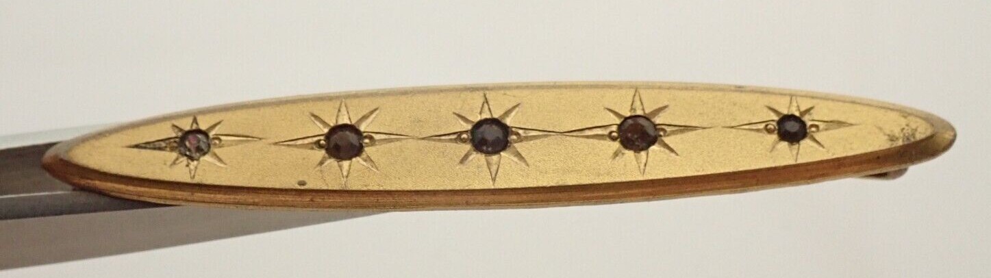 Antique Gold Filled or Plated Rhinestone Stars 2 3/8″ Bar Pin
