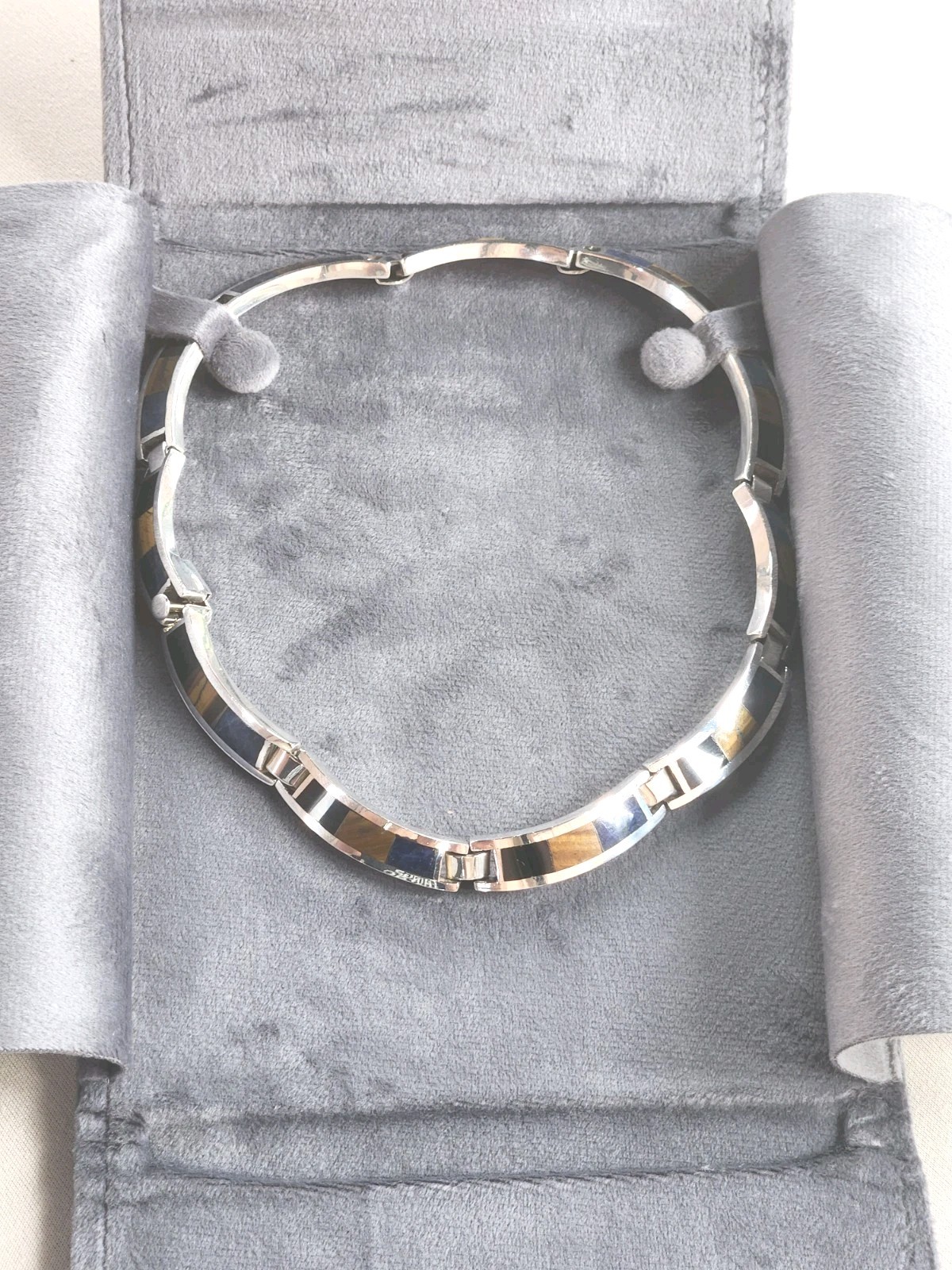 TAXCO Vintage 925 Sterling Silver 16.5″ Multi-Stone Inlay Necklace 114.85g TW