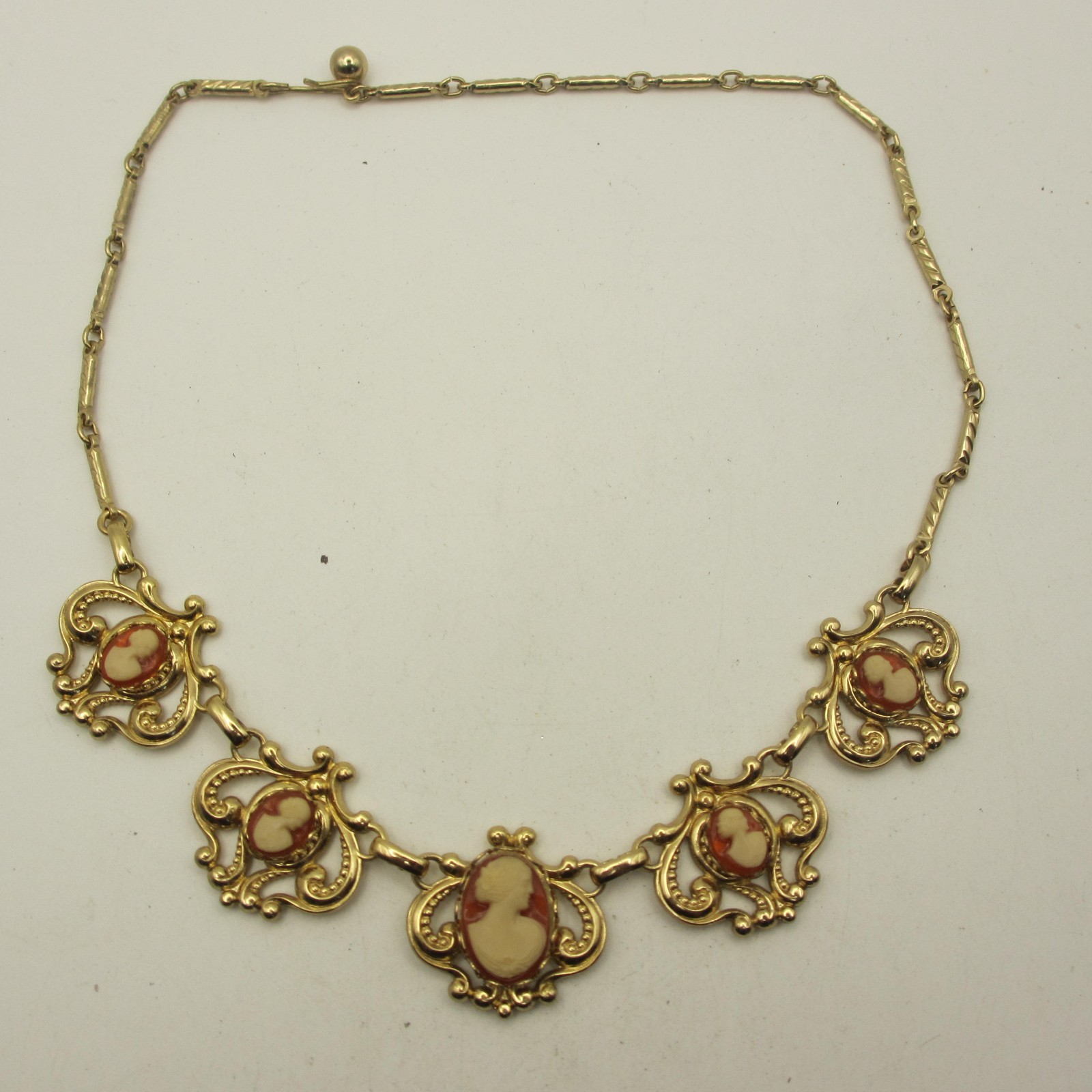 Vintage Cameo Necklace Victorian Revival Gold Tone 16 Inch