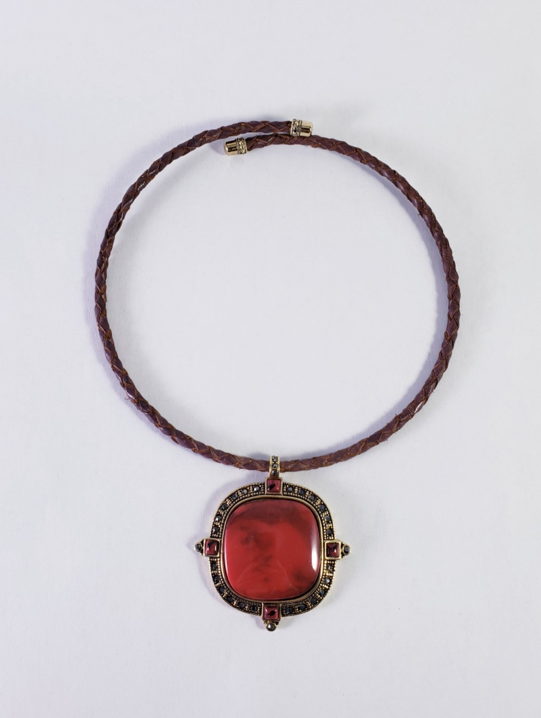 Monet Simulated Red Gemstone & Rhinestone Pendant Cord Choker Necklace