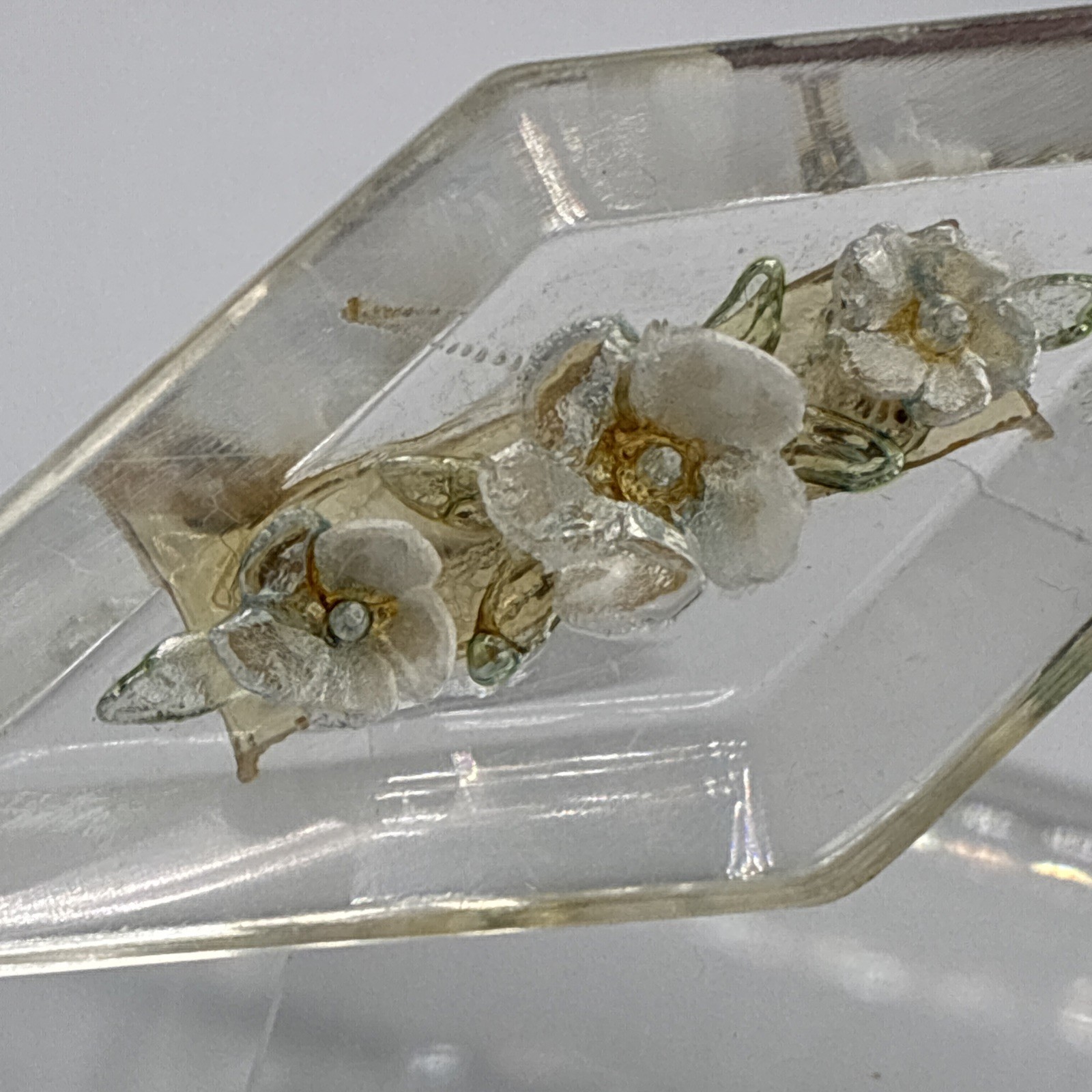 Vintage Lucite Floral Brooch Small Cluster Flowers Brooch Diamond 1930s 1950s