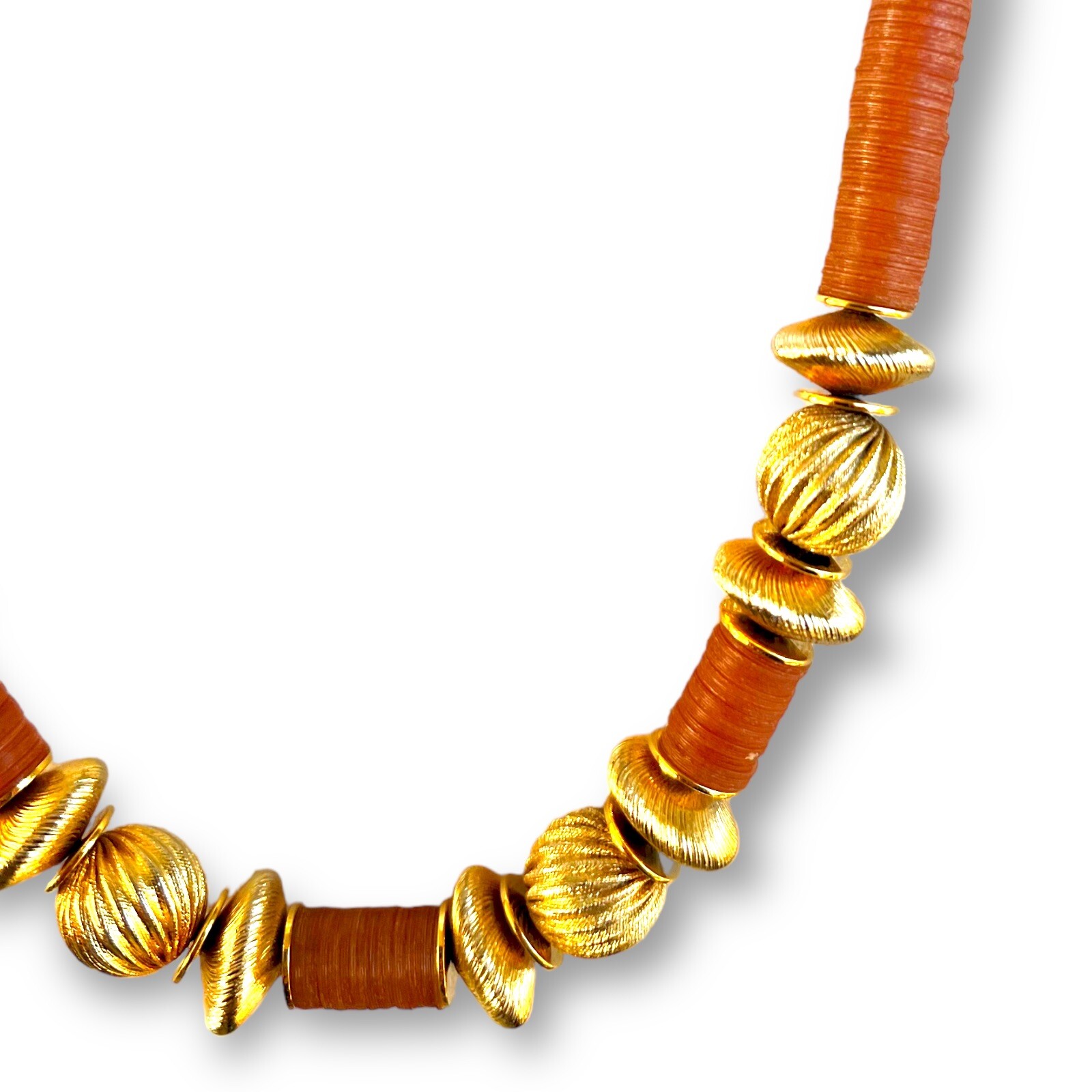 Gay Boyer Necklace Amber Lucite Gold Tone Bead 26″ Vintage Signed