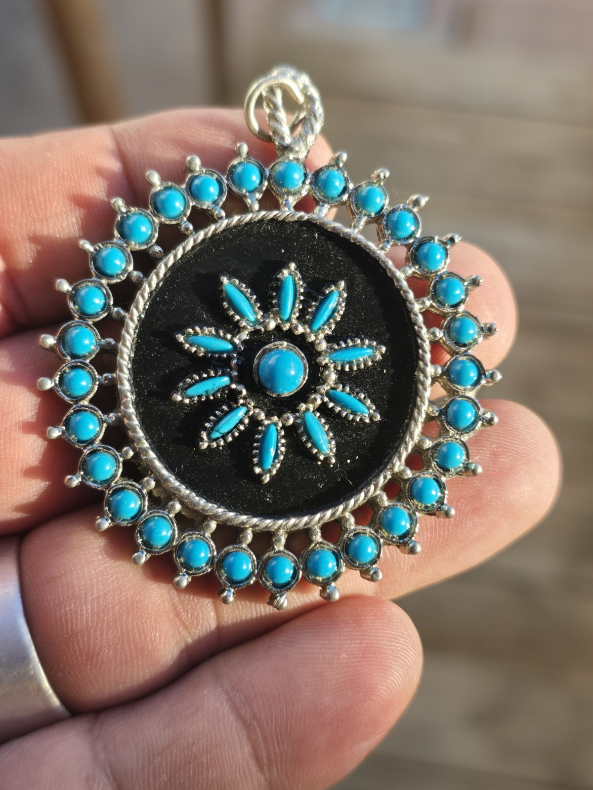 Ella Langley Inspired Western Boho Vintage 1970s Faux Turquoise Cluster Pendant