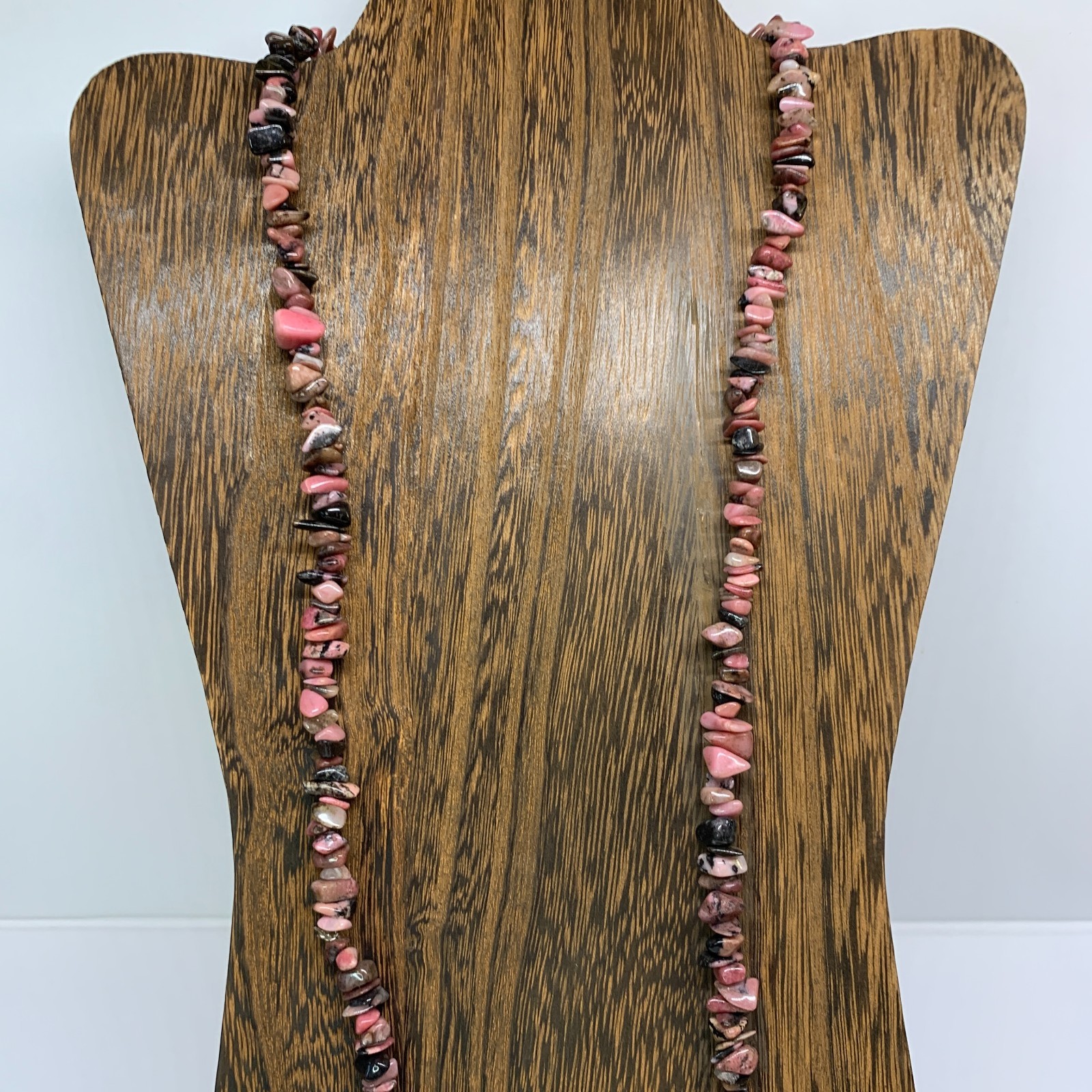 Vintage Pink Chip Raspberry Rhodonite Stone Necklace 15” Single Strand Estate