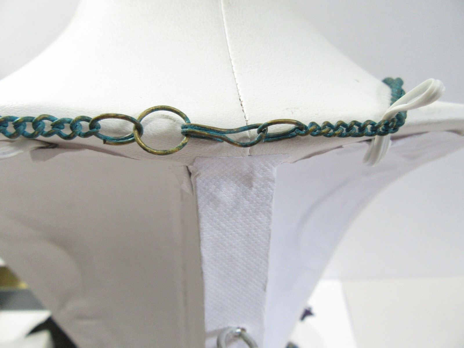 Oxidized Boho Necklace Blue Purple Dyed Metal and Glass Charms Dangles Vintage