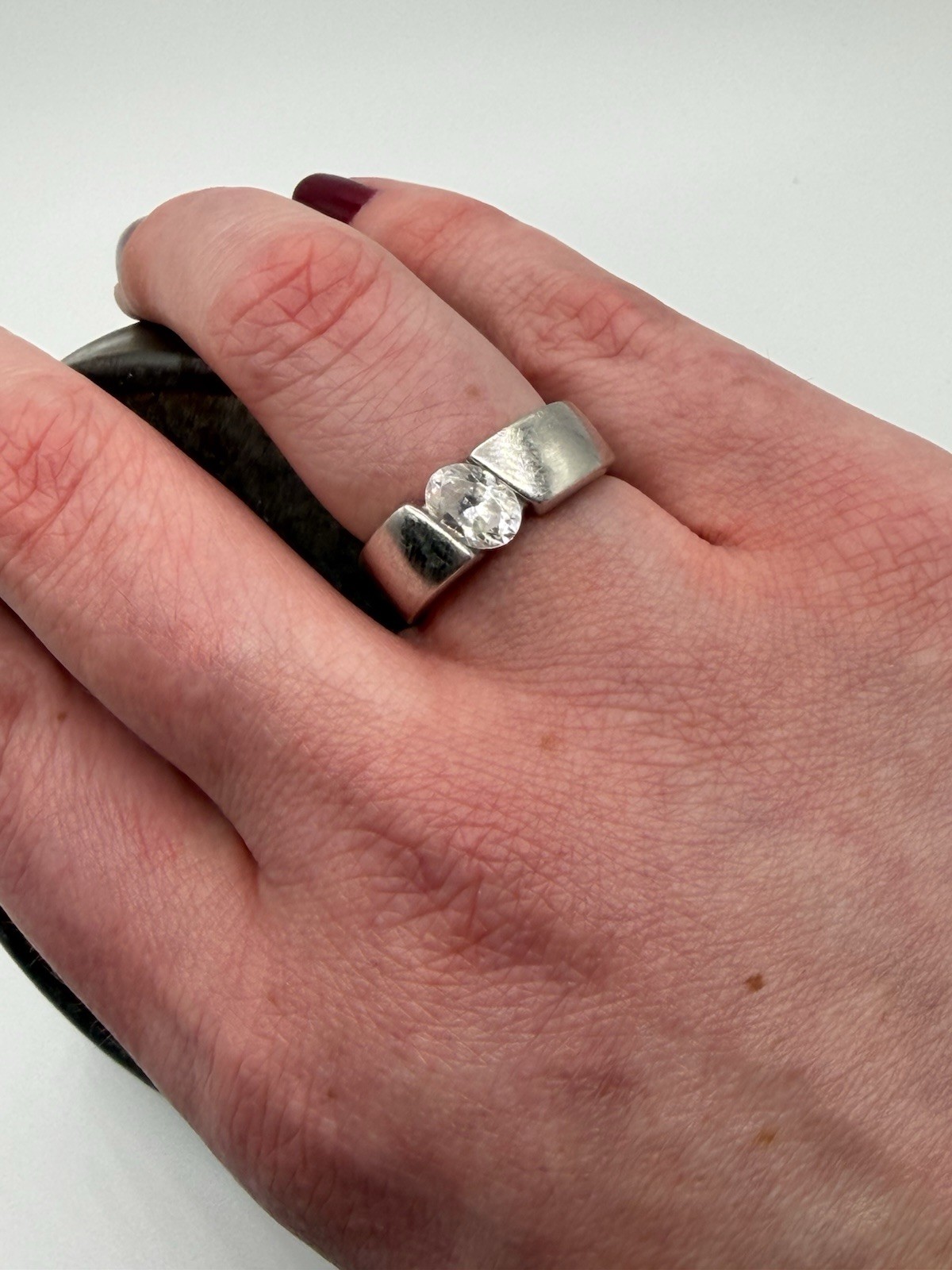 Sterling Silver Band With Tension Set CZ Modernist 925 Band size 8 US