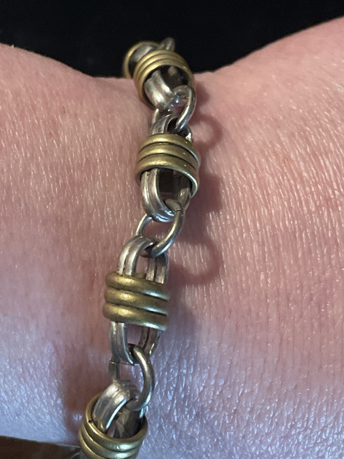 Vintage Sterling Silver 925 & Copper Wire Wrapped Chain Link Bracelet. 2 Tone