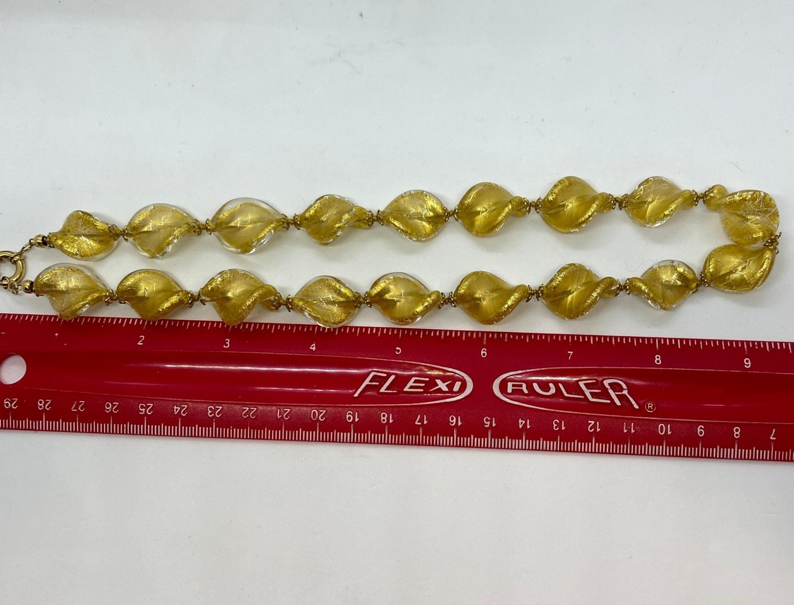 14k Murano Glass Gold Foil Twist Bead Necklace Italy 1970s