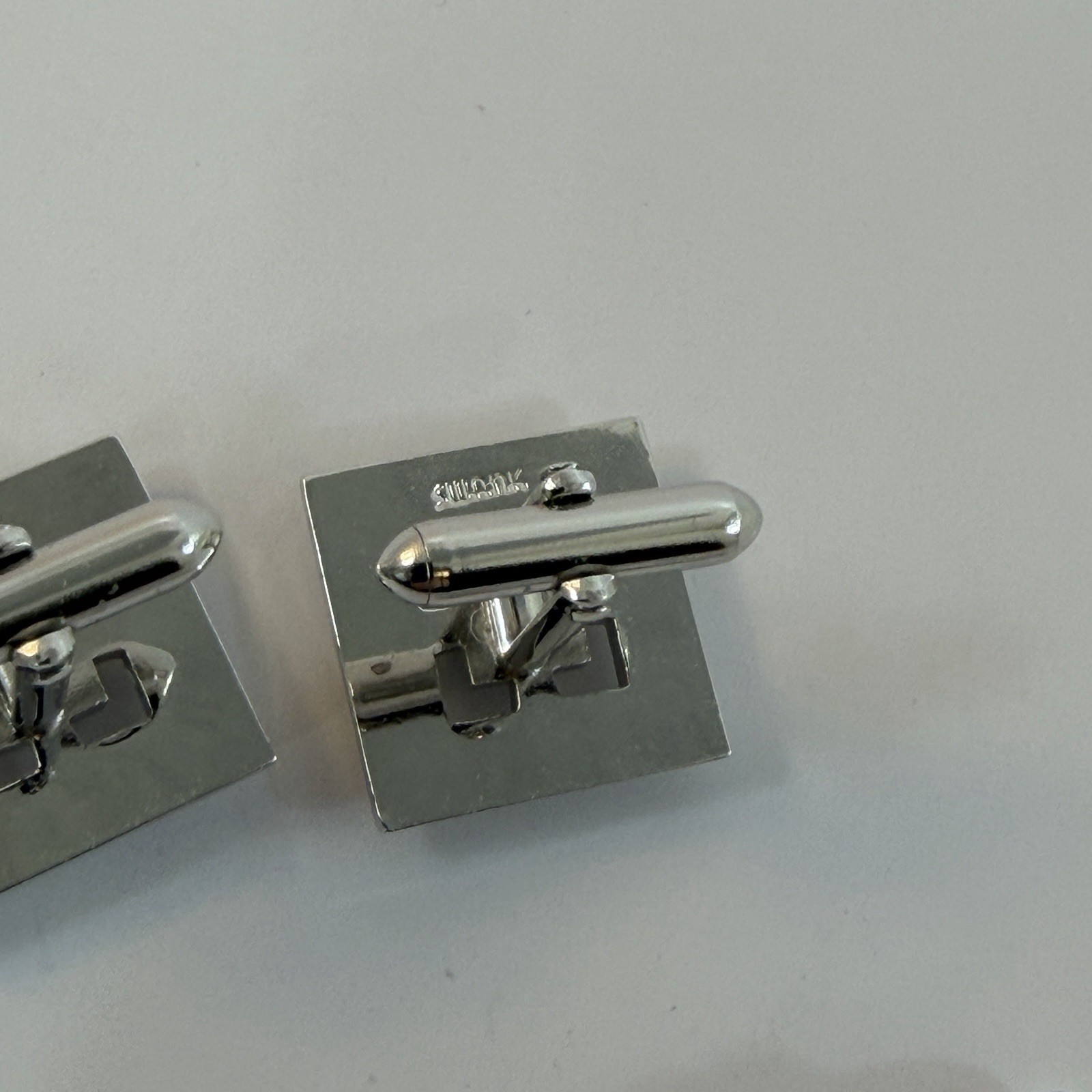 Swank Tie Clip and Cuff Links Set Brushed Silver Tone Onyx Stone