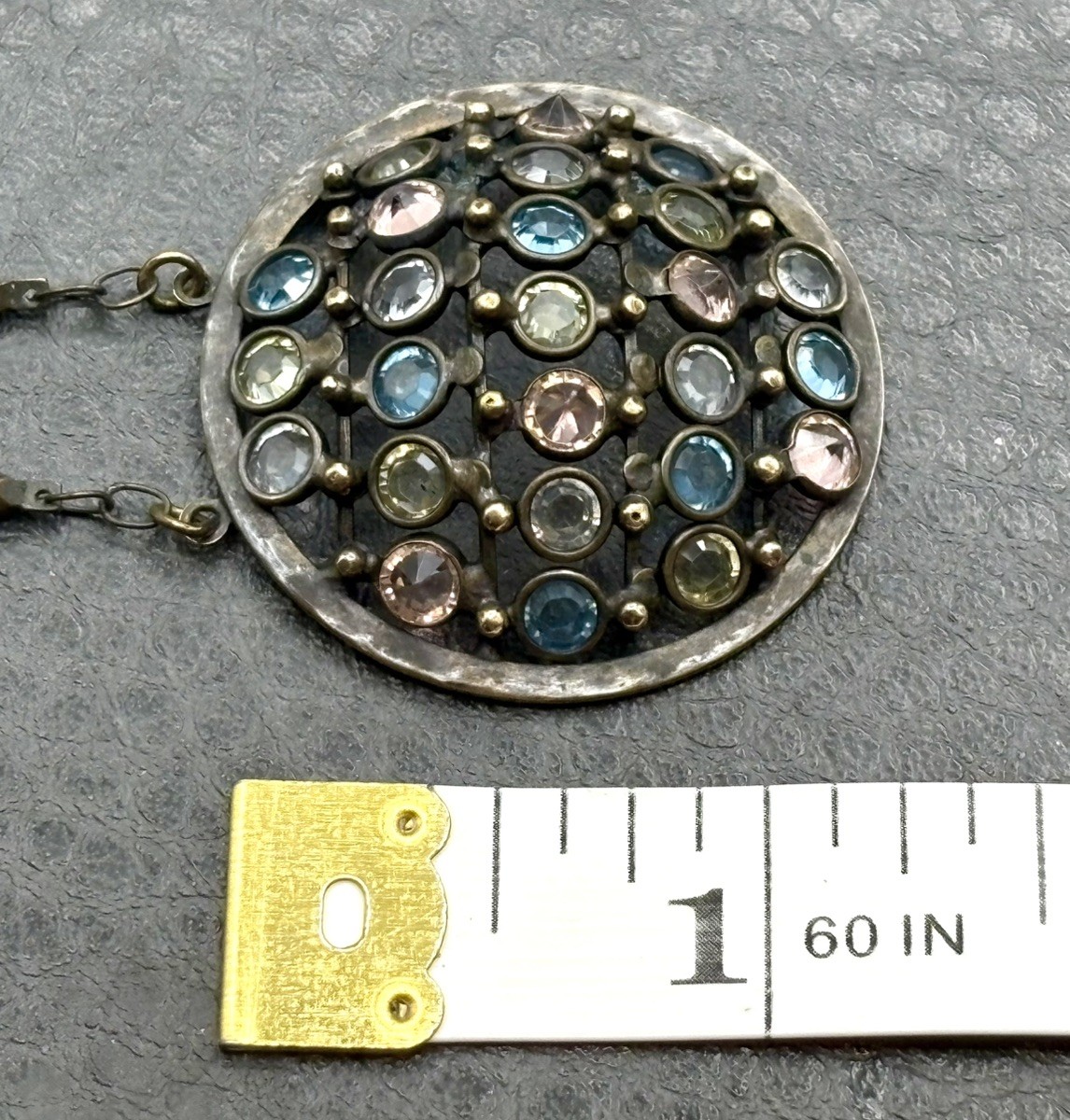 VTG Signed Sorrelli Necklace Gunmetal Silver Pink Blue Green Crystal Pendant