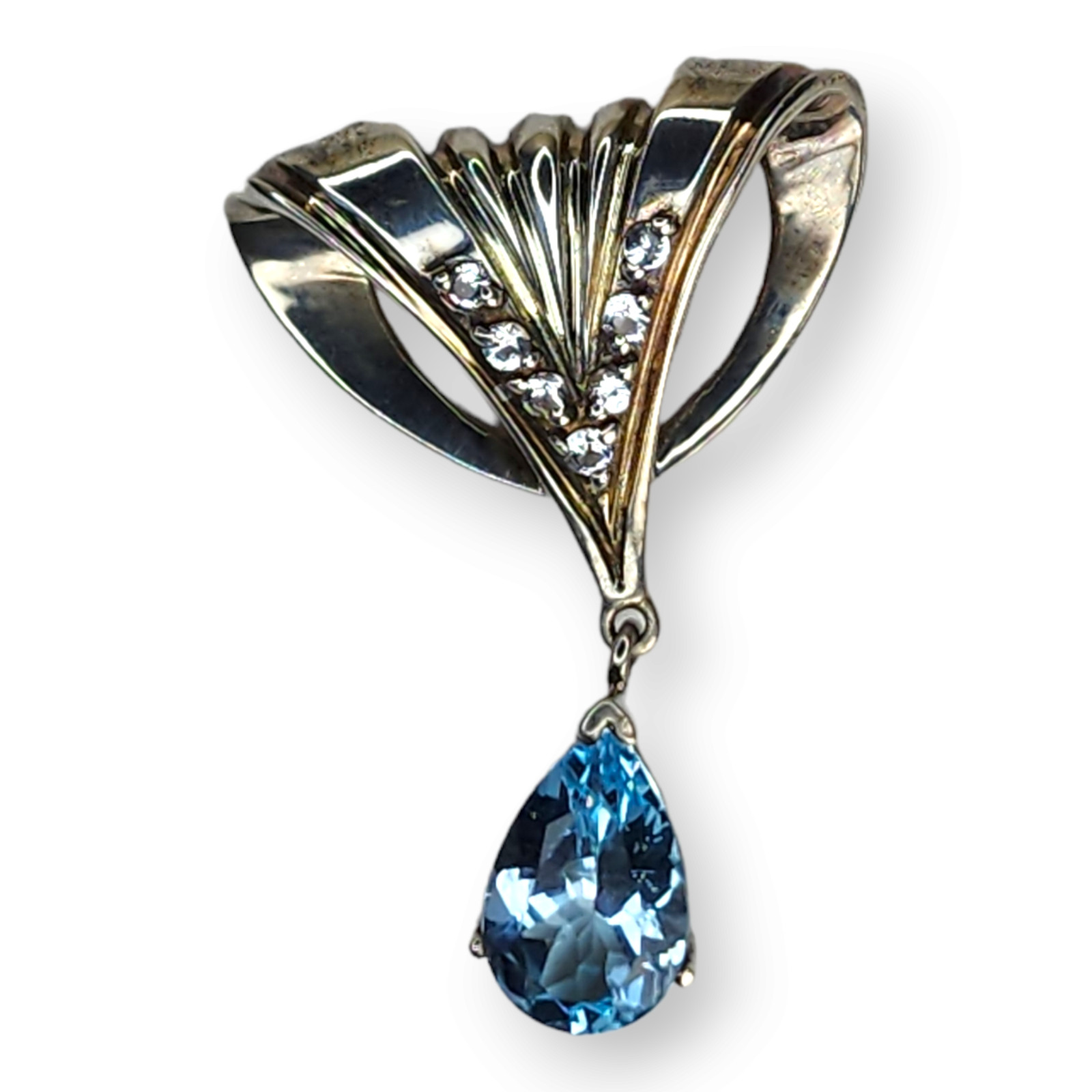 Vintage Sterling Silver 925 Blue Topaz and Clear Topaz Faceted Pendant