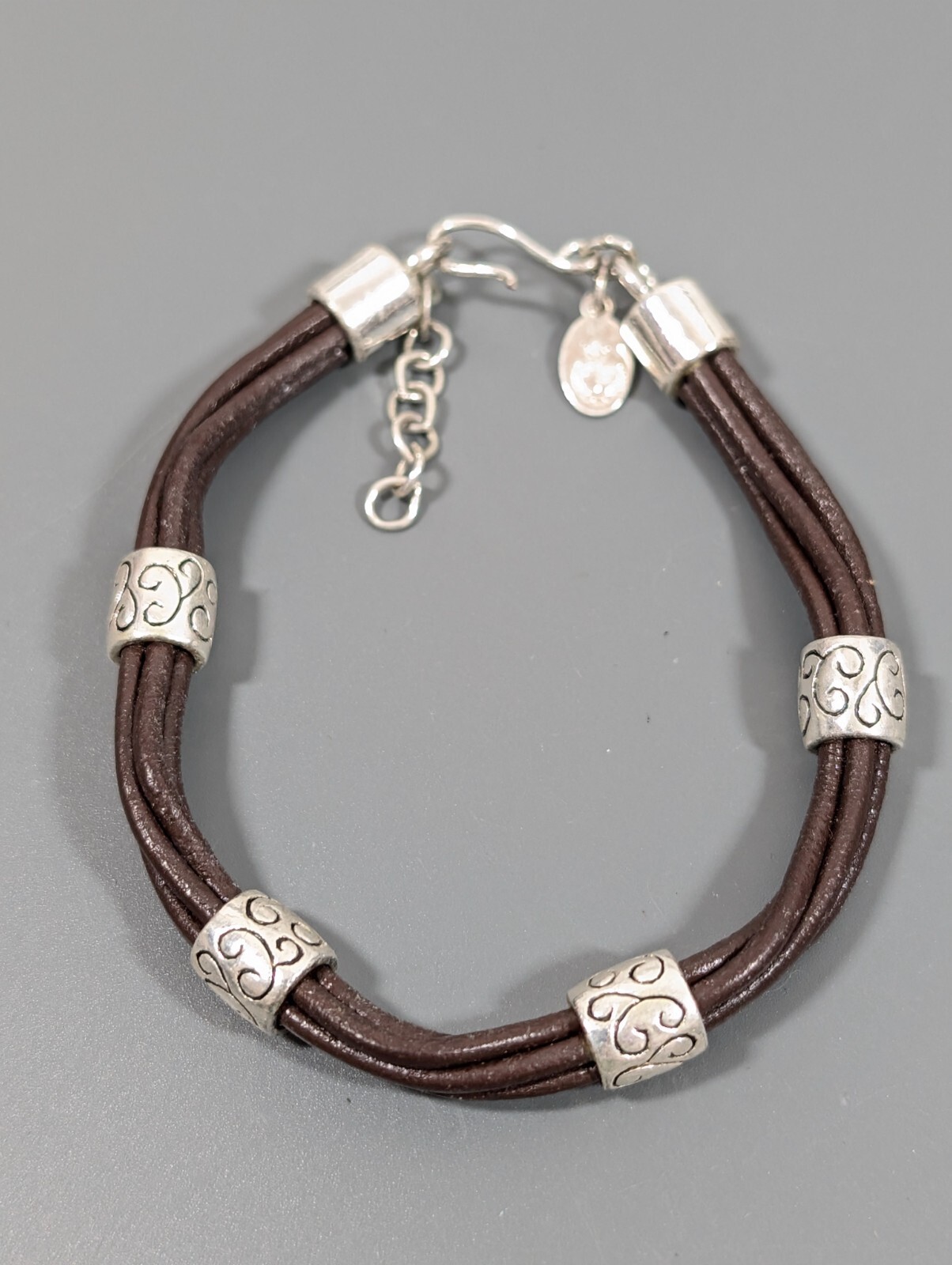 Premier Designs Brown Leather Multi Cord Silver Tone Bracelet Boho Western 8 in