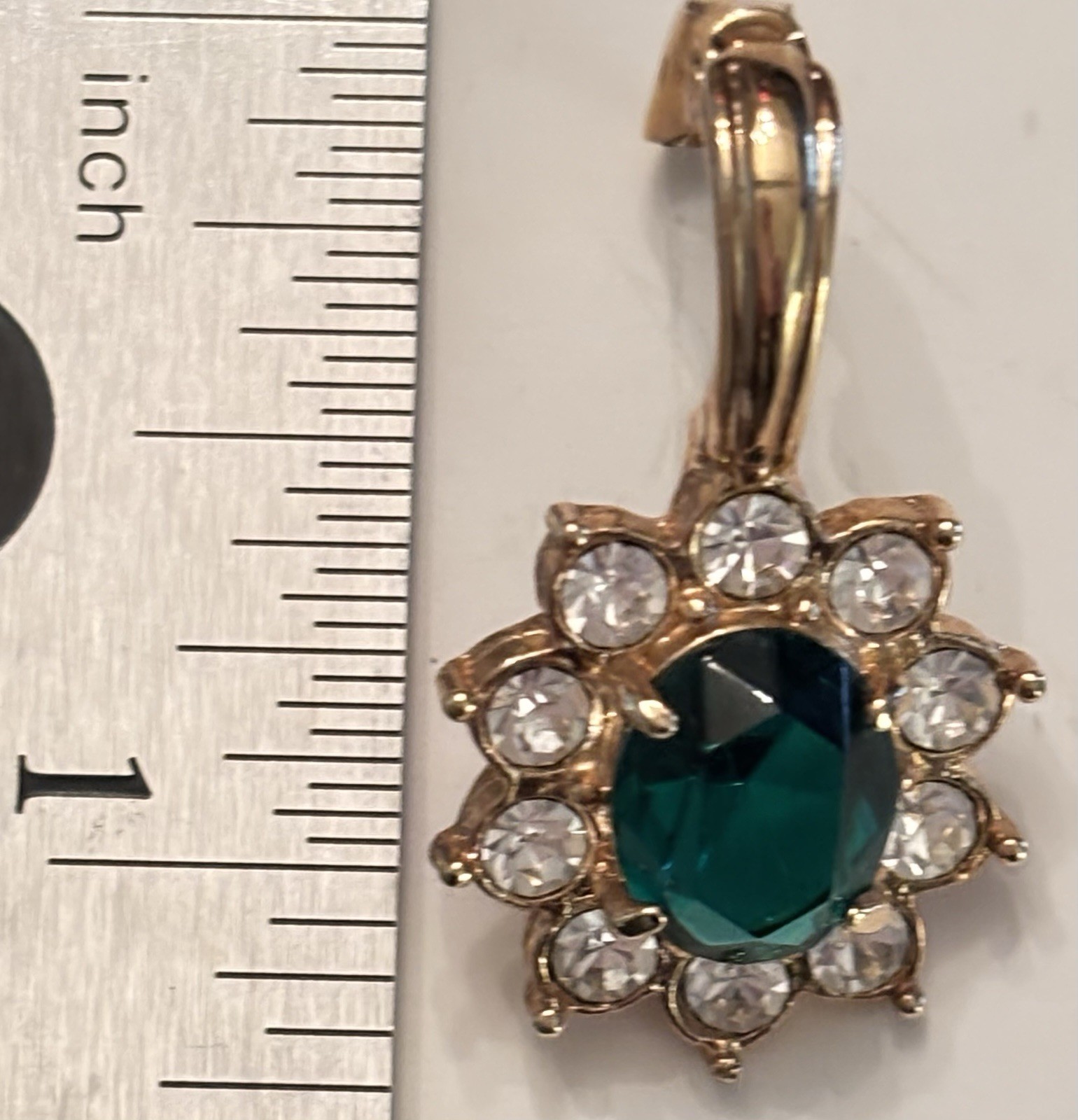 ROMA Emerald Green Rhinestone Halo Pendant Enhancer Clip Bail Gold Tone Vintage