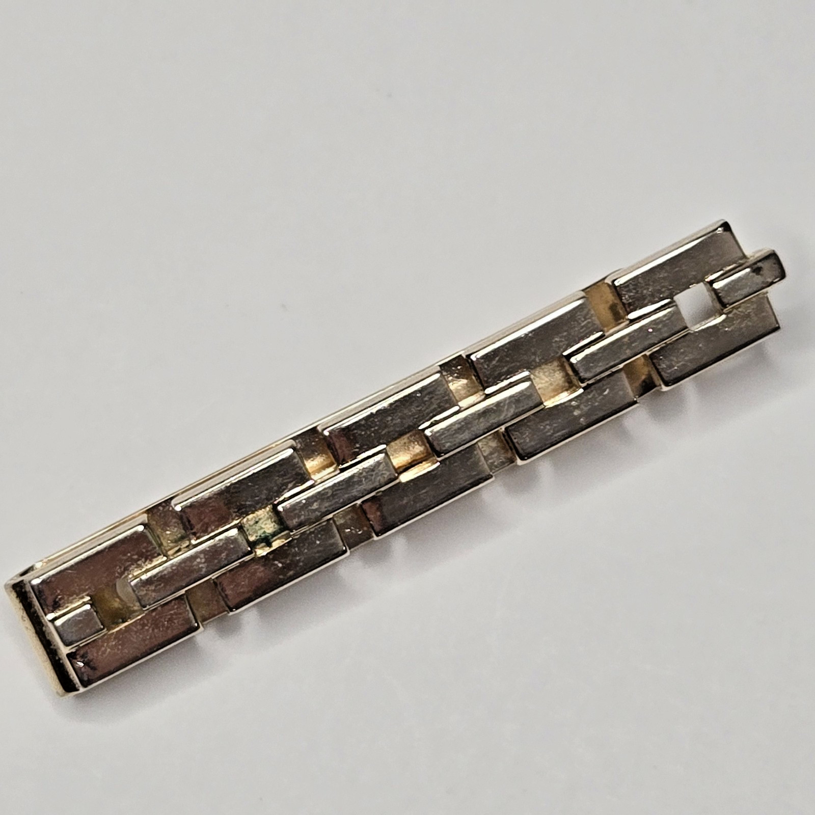 Vintage Swank Gold Tone Tie Clip Geometric Brick Watchband Link Mid Century MCM