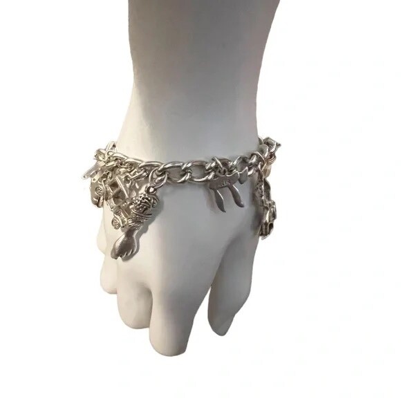 Vintage Charm Bracelet Loaded 14 Charms Sterling Silver
