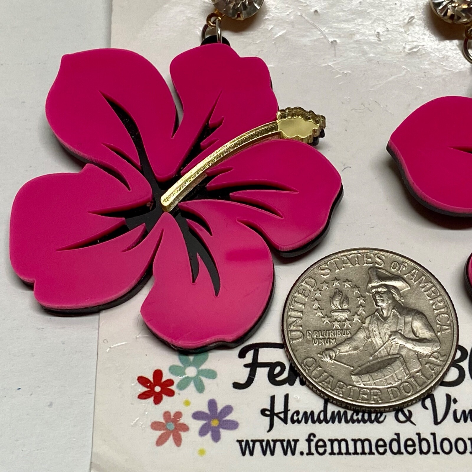 Hawaii Giant Hibiscus Pink Flower Earrings Femme De Bloom Large Acrylic Vintage