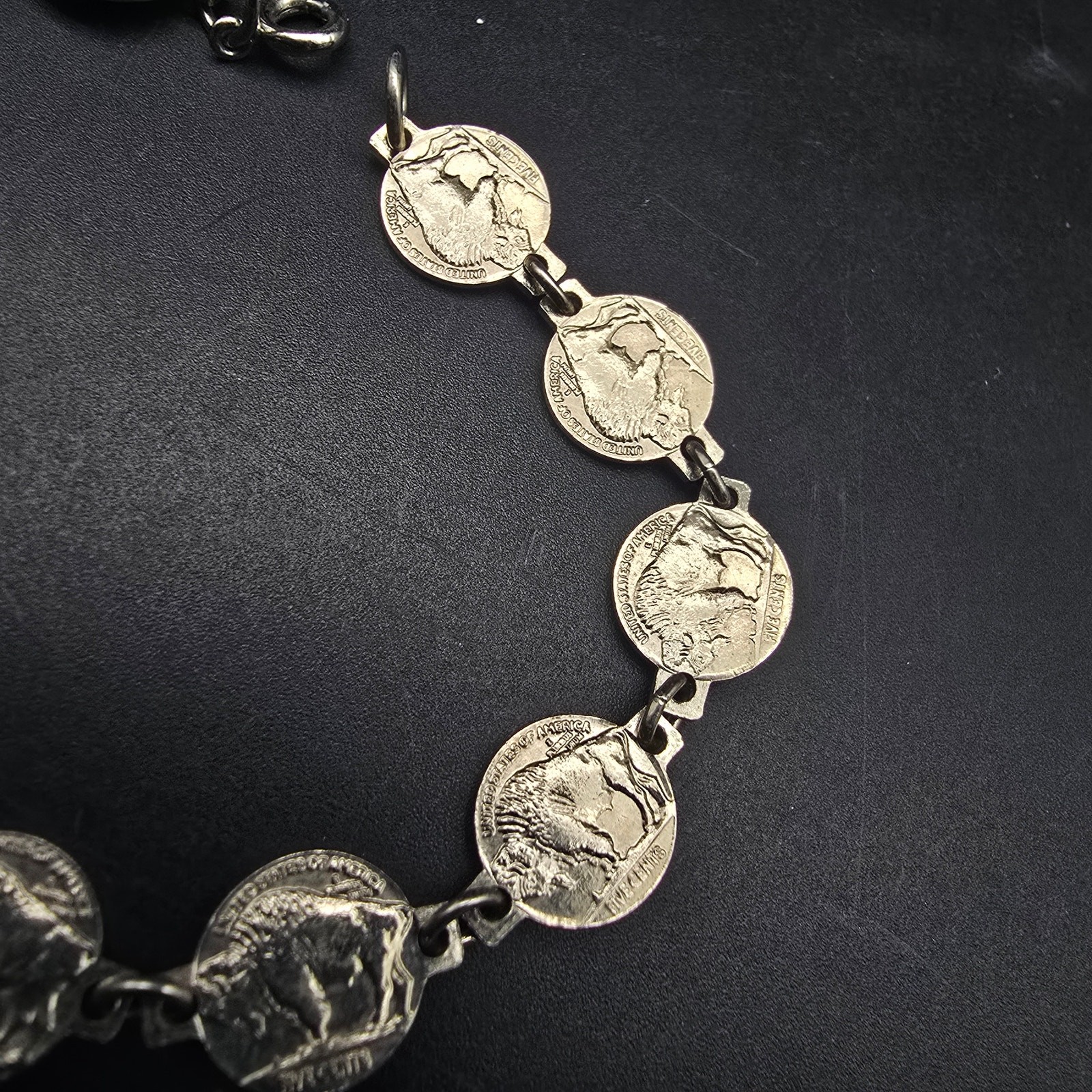 Vintage Faux Buffalo Nickel Coin Bracelet Silver Tone Currency Jewelry