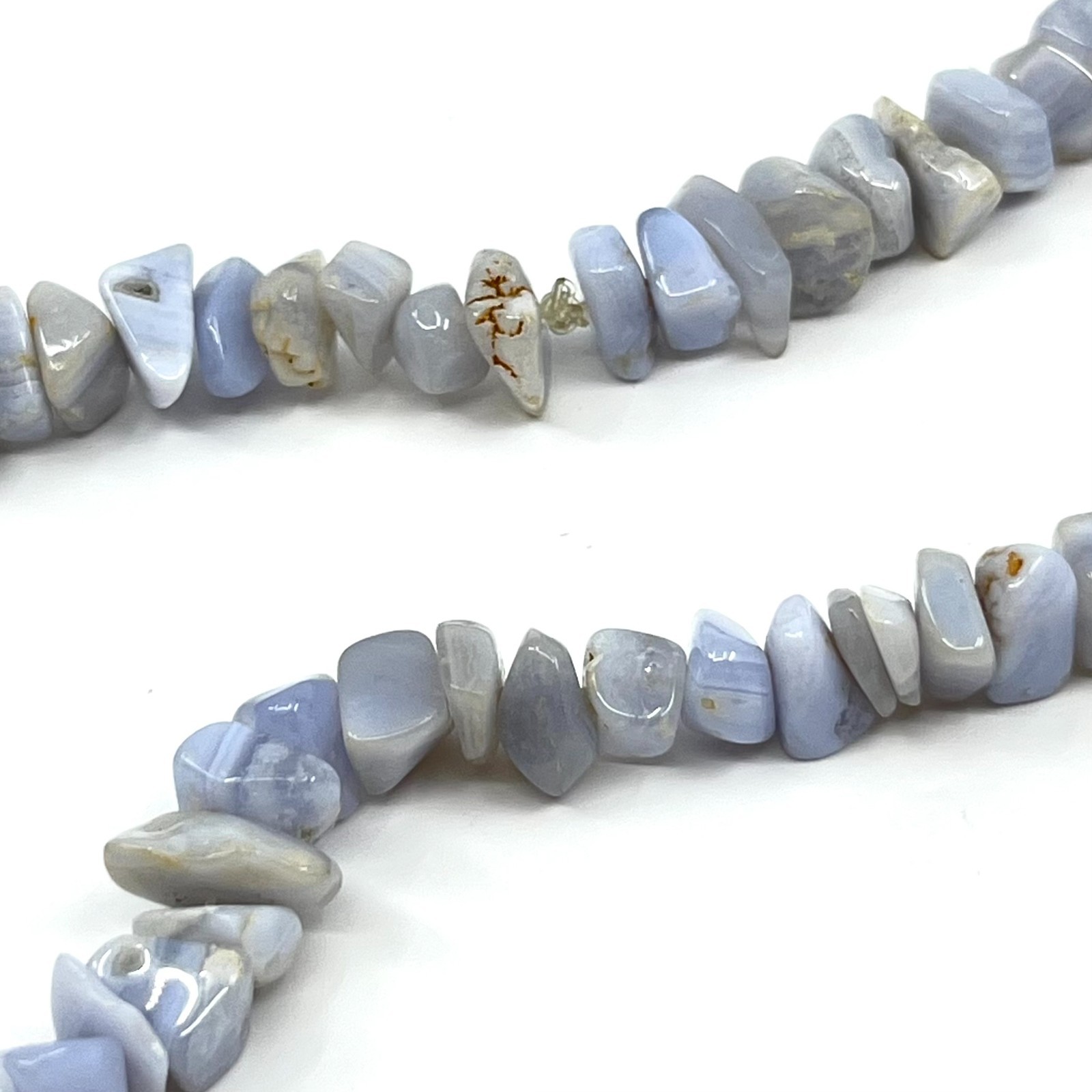 Vintage Blue Lace Agate Tumbled Stone Chip Necklace Boho Gypsy Earthy Jewelry