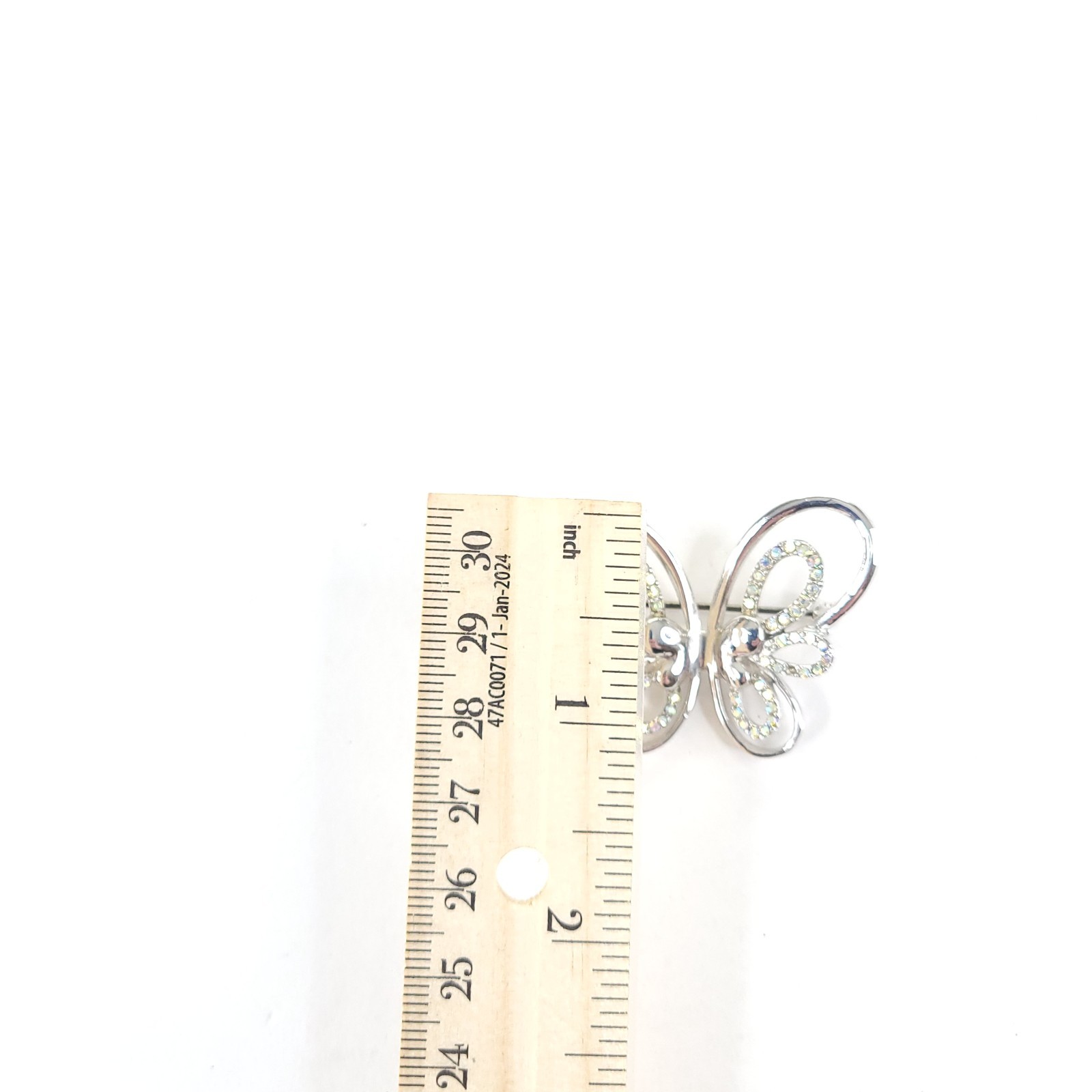 Vintage Silvertone and Rhinestones Openwork Butterfly Brooch Pin Unsigned