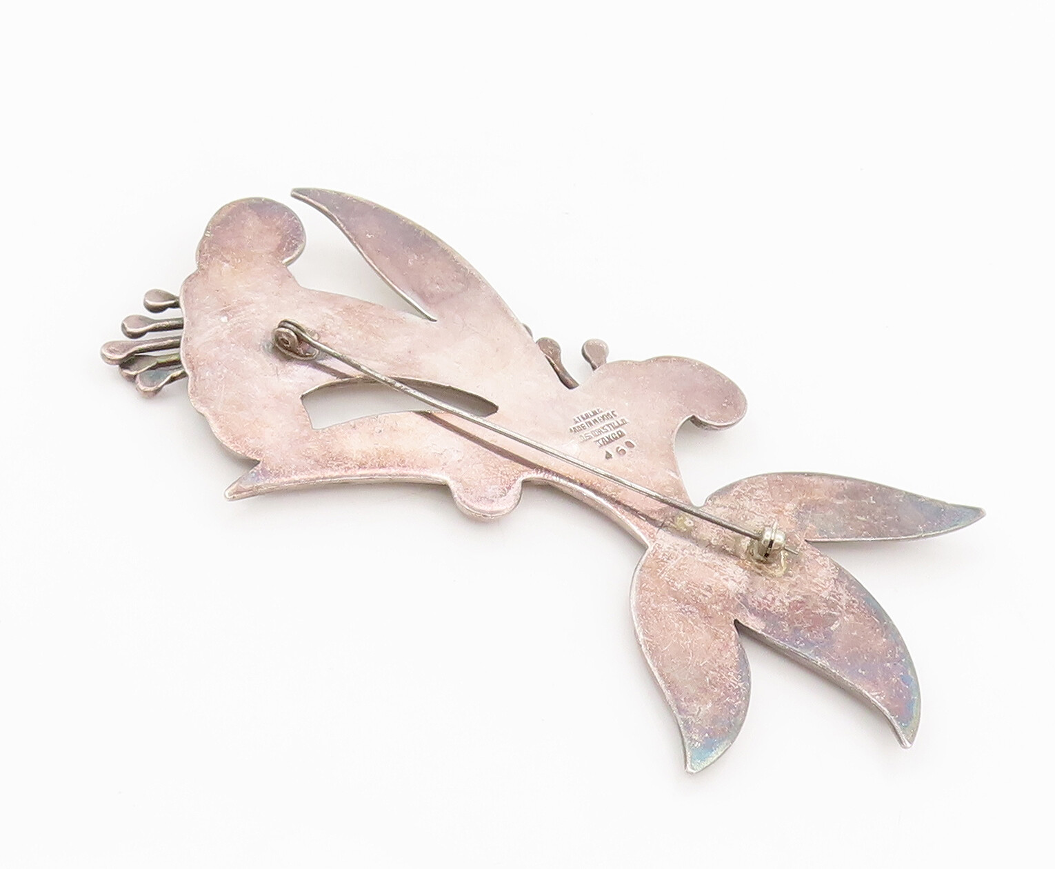 LOS CASTILLO TAXCO 925 Silver Vintage Antique Large Floral Brooch Pin BP10317
